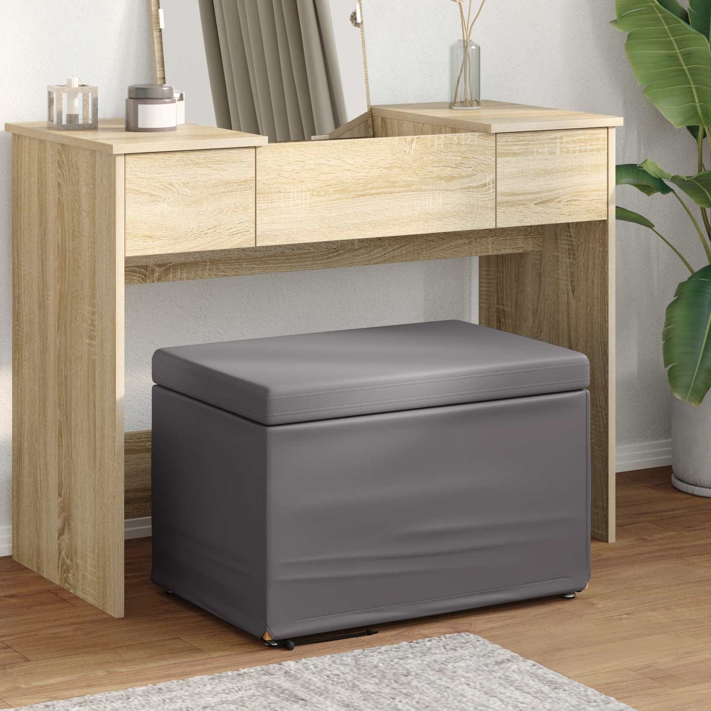 Hocker Grau 61 x 41 x 40 cm Kunstleder und Engineering Holz