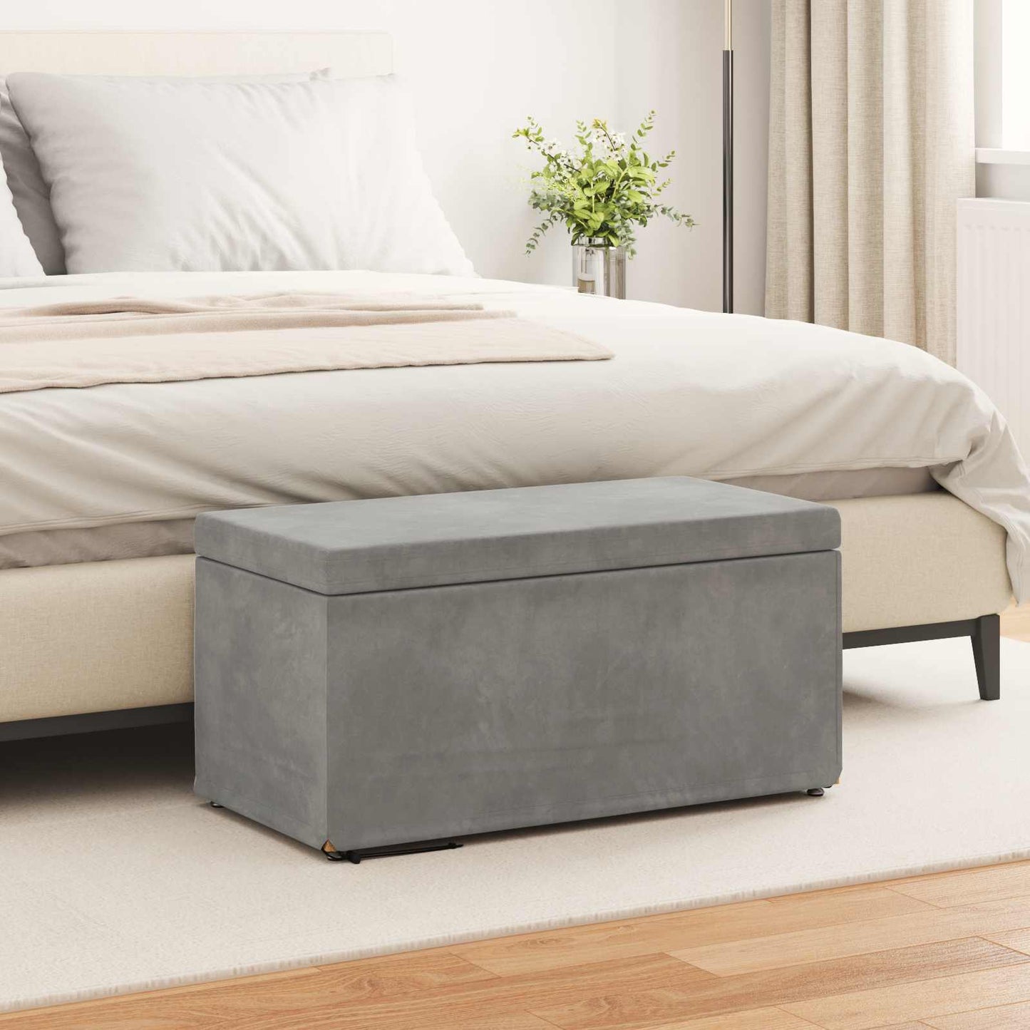 Hocker Hellgrau 81 x 41 x 40 cm Samt und Engineering Holz