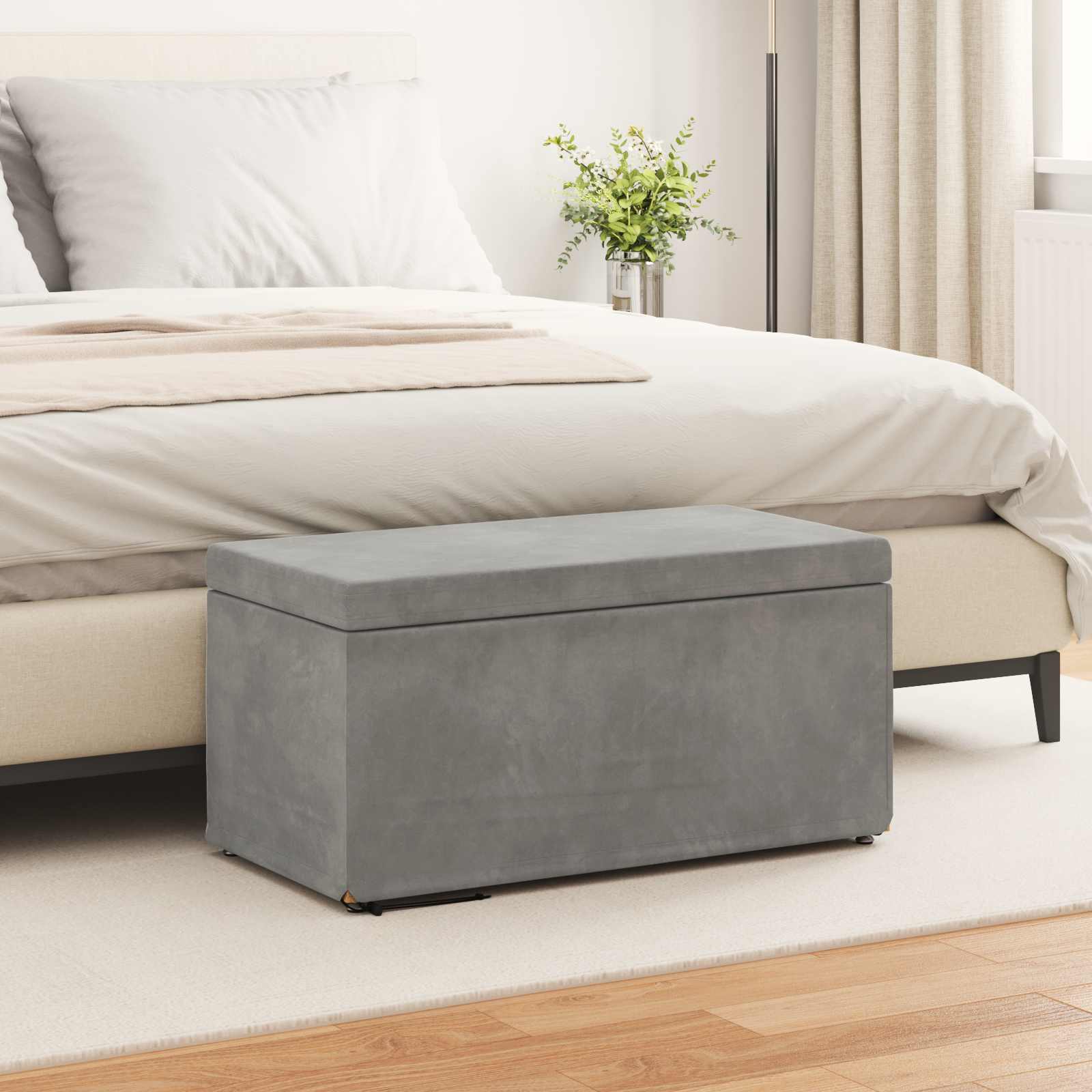 Hocker Hellgrau 81 x 41 x 40 cm Samt und Engineering Holz