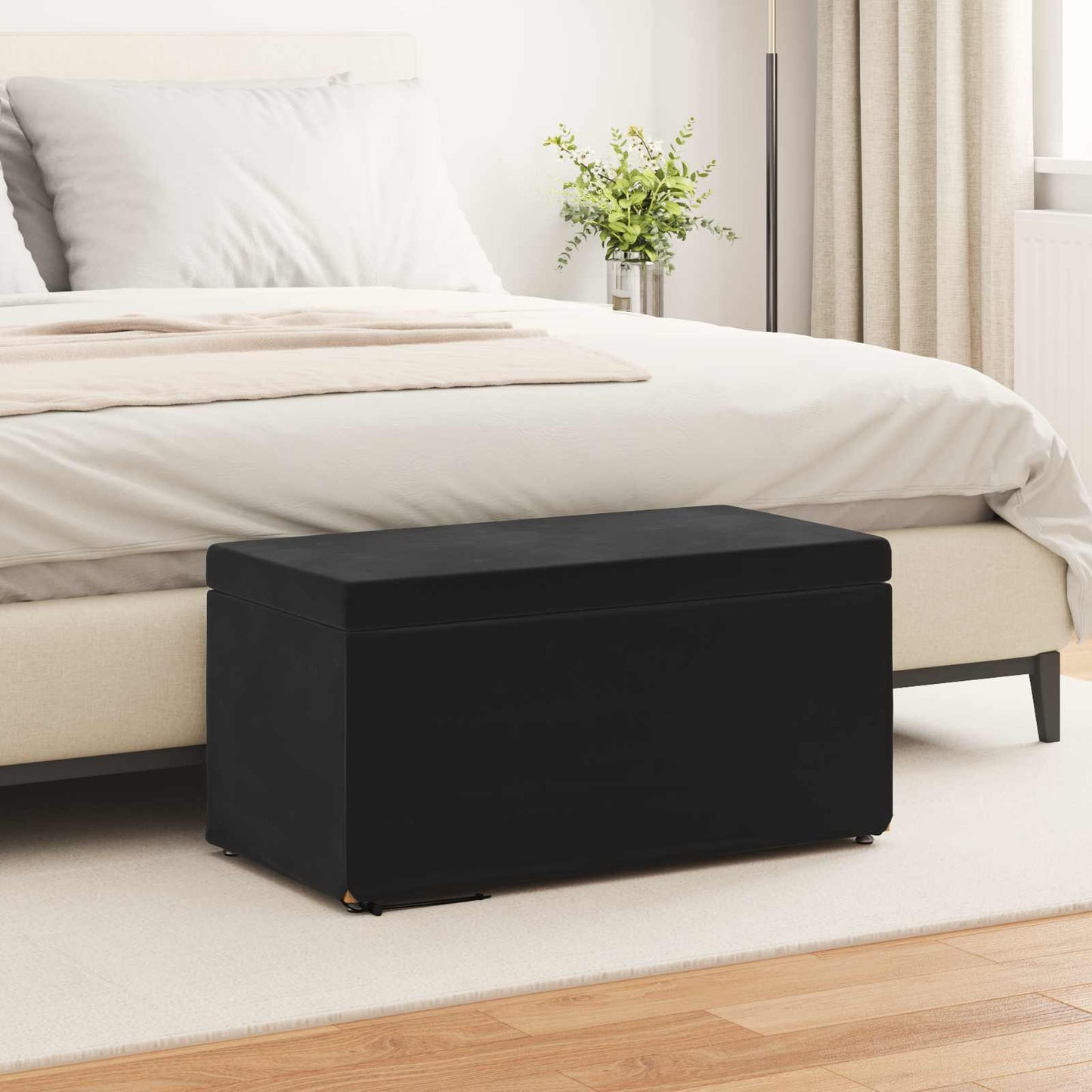 Hocker Schwarz 81 x 41 x 40 cm Samt und Engineering Holz