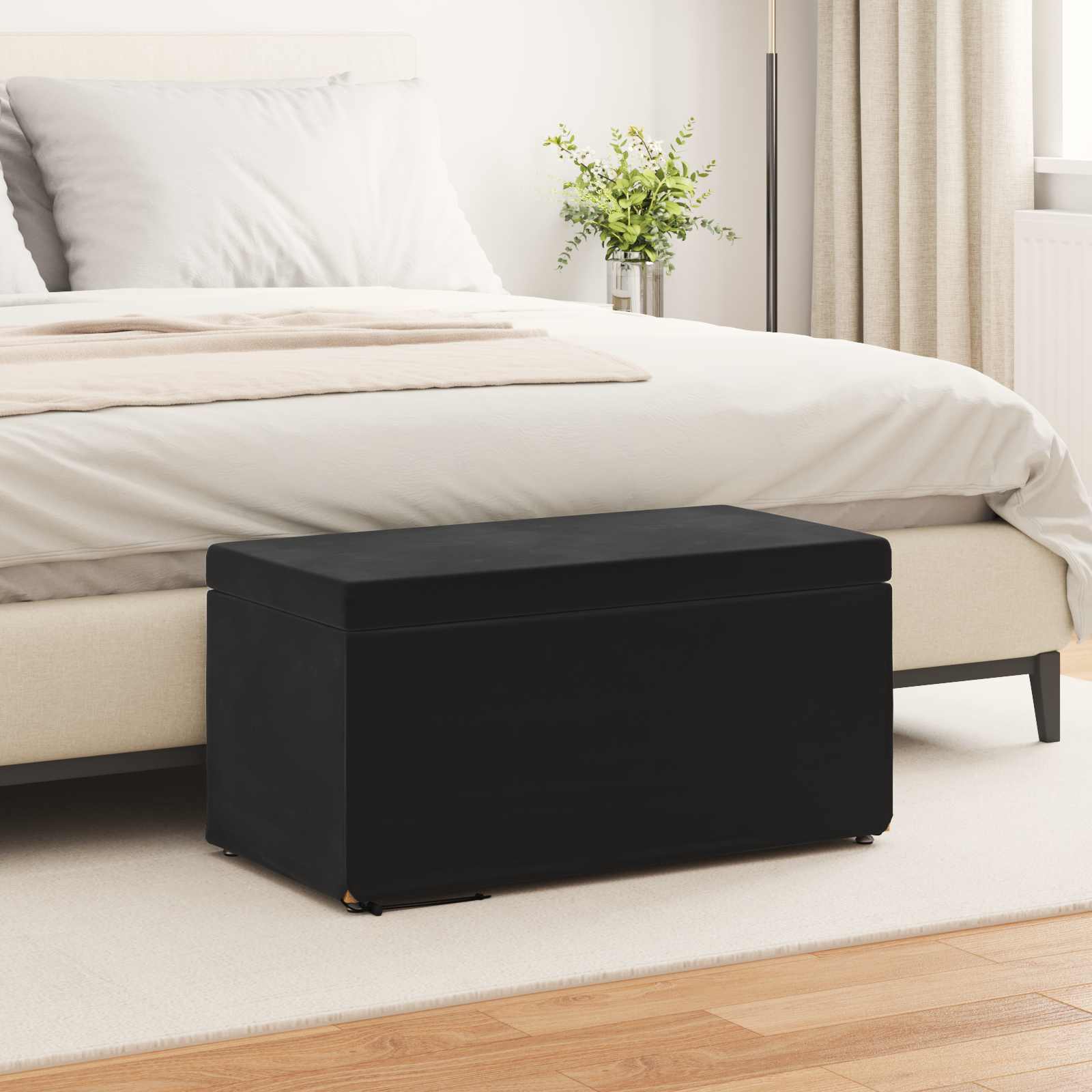 Hocker Schwarz 81 x 41 x 40 cm Samt und Engineering Holz