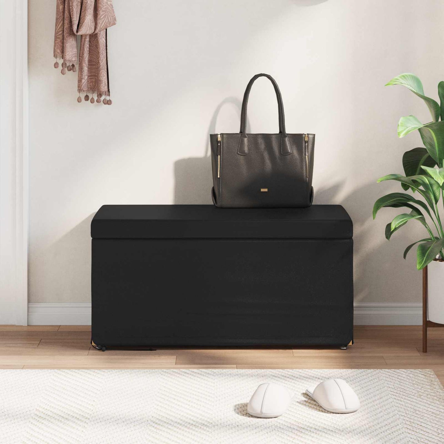 Hocker Schwarz 81 x 41 x 40 cm Kunstleder und Engineering Holz