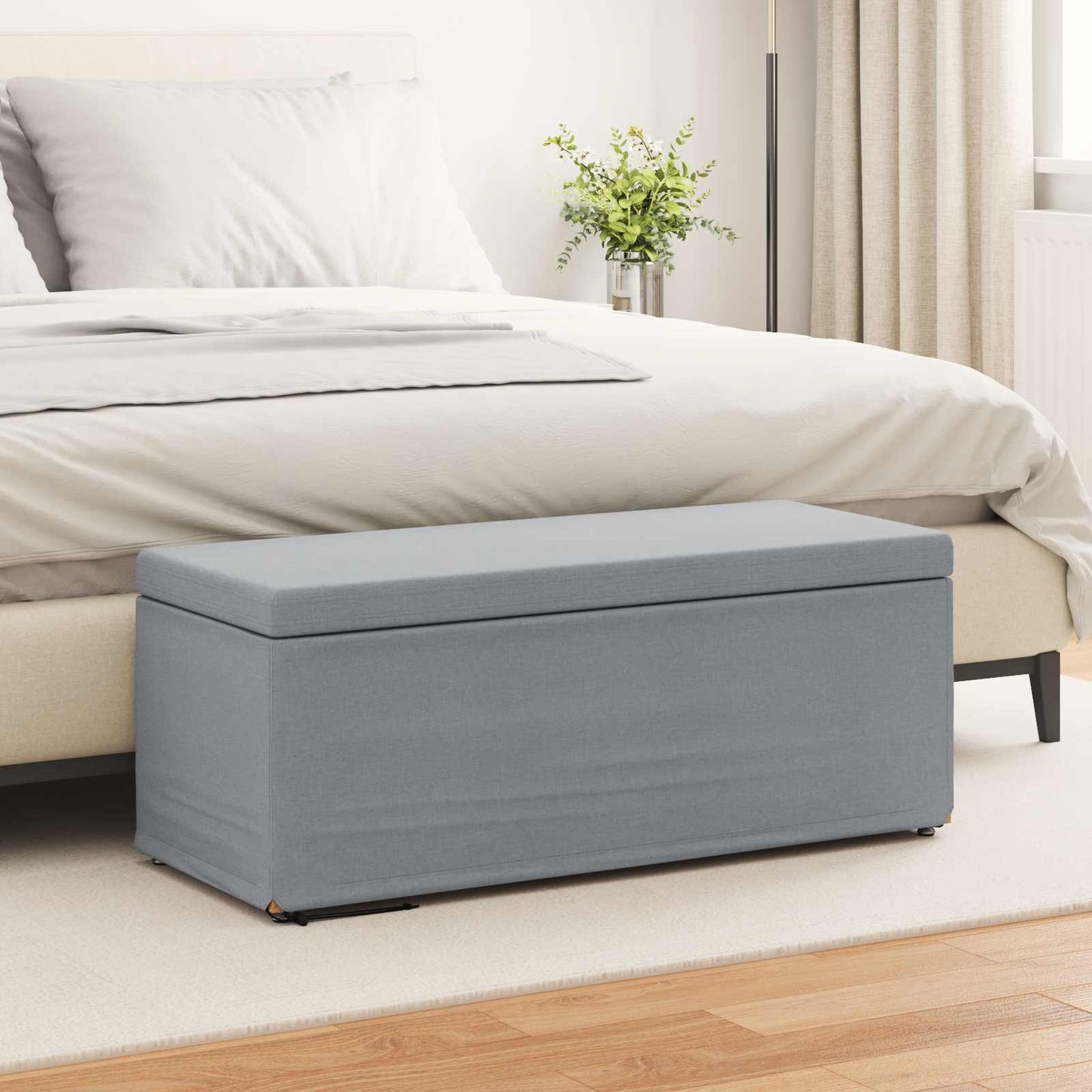 Hocker Hellgrau 101 x 41 x 40 cm Stoff und Pressholz