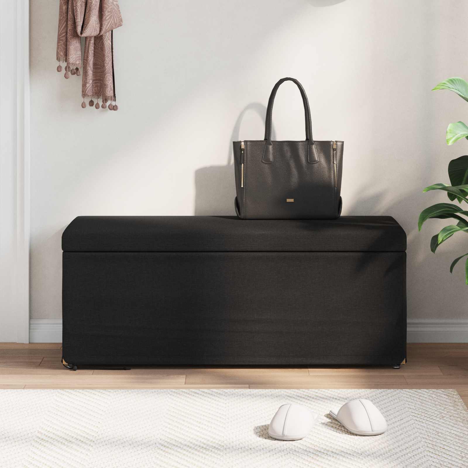 Hocker Schwarz 101 x 41 x 40 cm Stoff und Pressholz