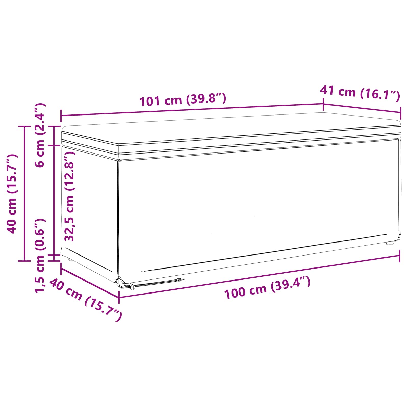 Hocker Schwarz 101 x 41 x 40 cm Stoff und Pressholz