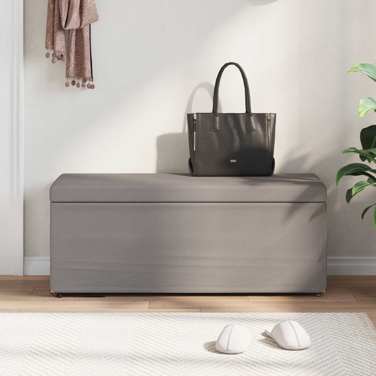 Hocker Taupe 101 x 41 x 40 cm Stoff und Pressholz