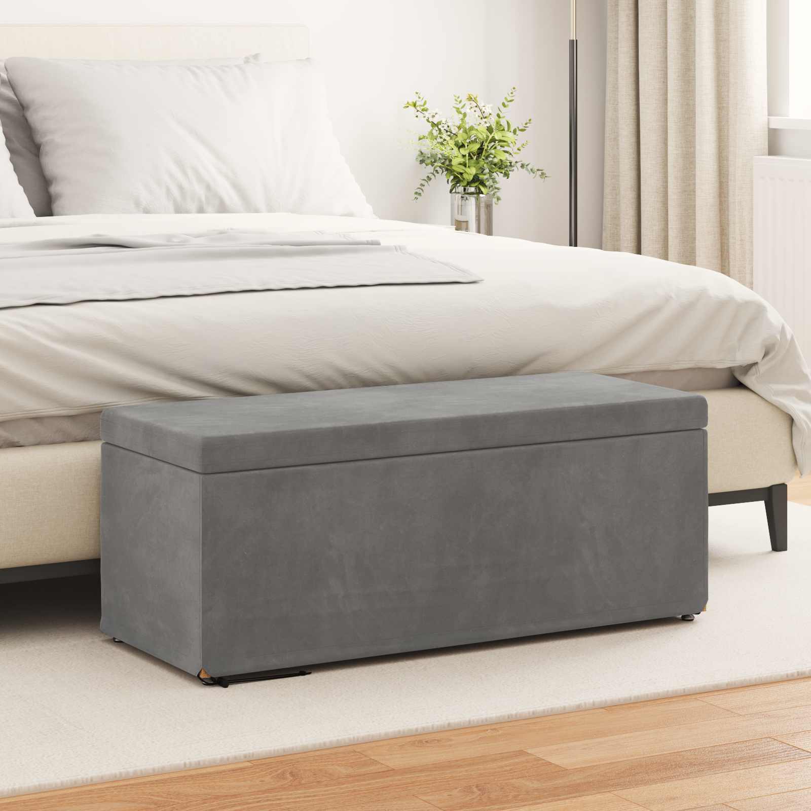 Hocker Dunkelgrau 101 x 41 x 40 cm Samt und Engineering Holz