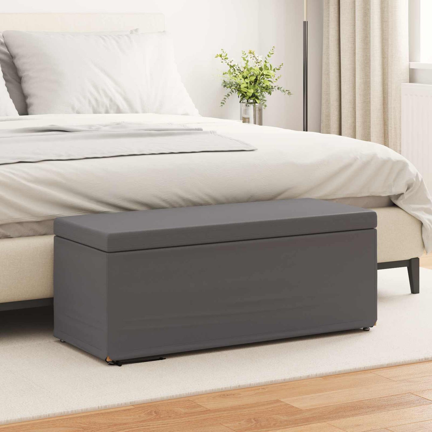 Hocker Grau 101 x 41 x 40 cm Kunstleder und Engineering Holz