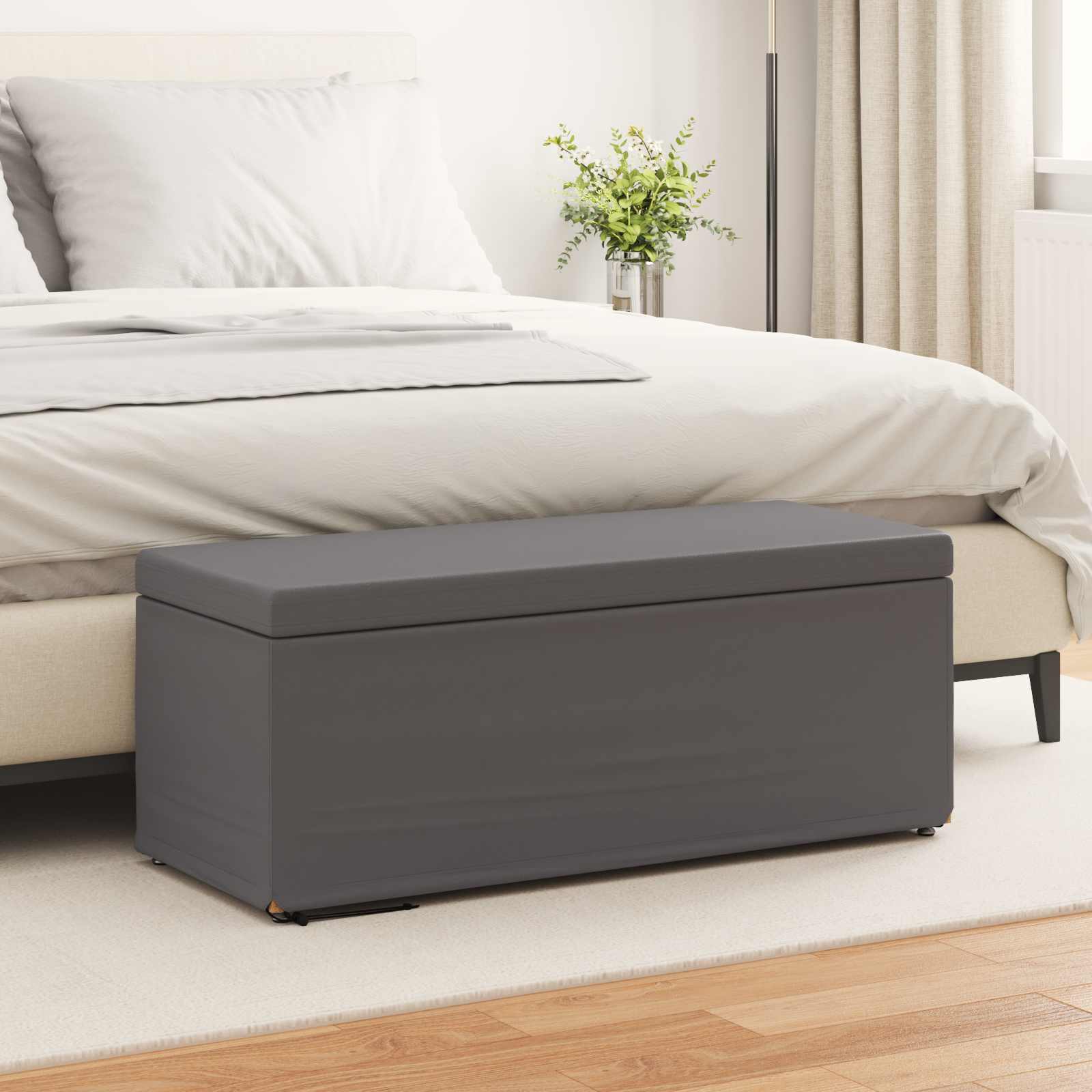 Hocker Grau 101 x 41 x 40 cm Kunstleder und Engineering Holz