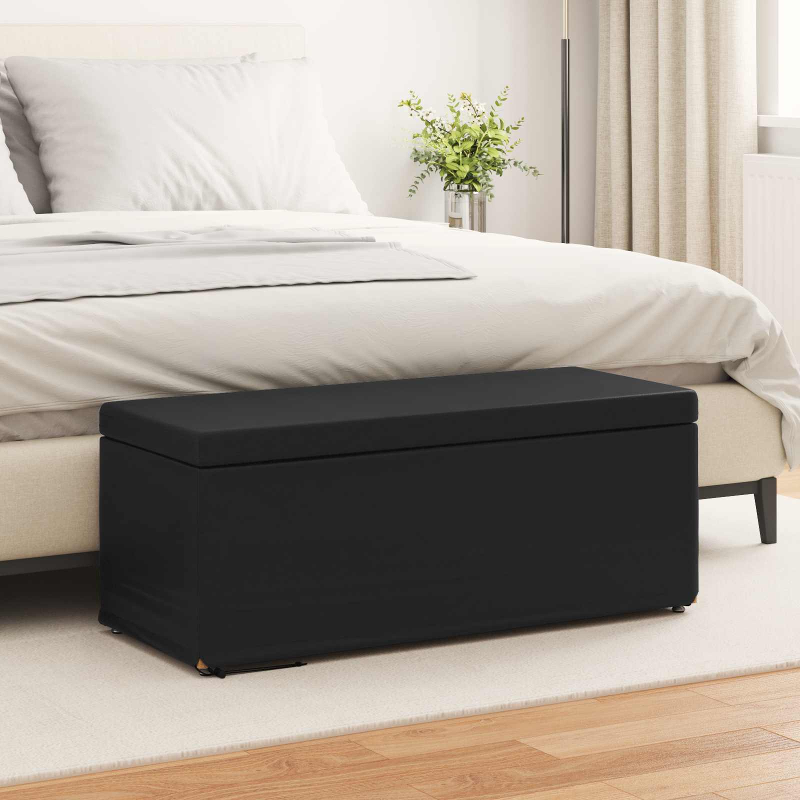 Hocker Schwarz 101 x 41 x 40 cm Kunstleder und Engineering Holz