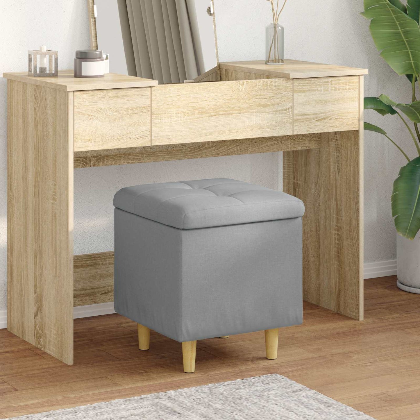 Ottoman mit Stauraum Hellgrau 40 x 40 x 45 cm Stoff