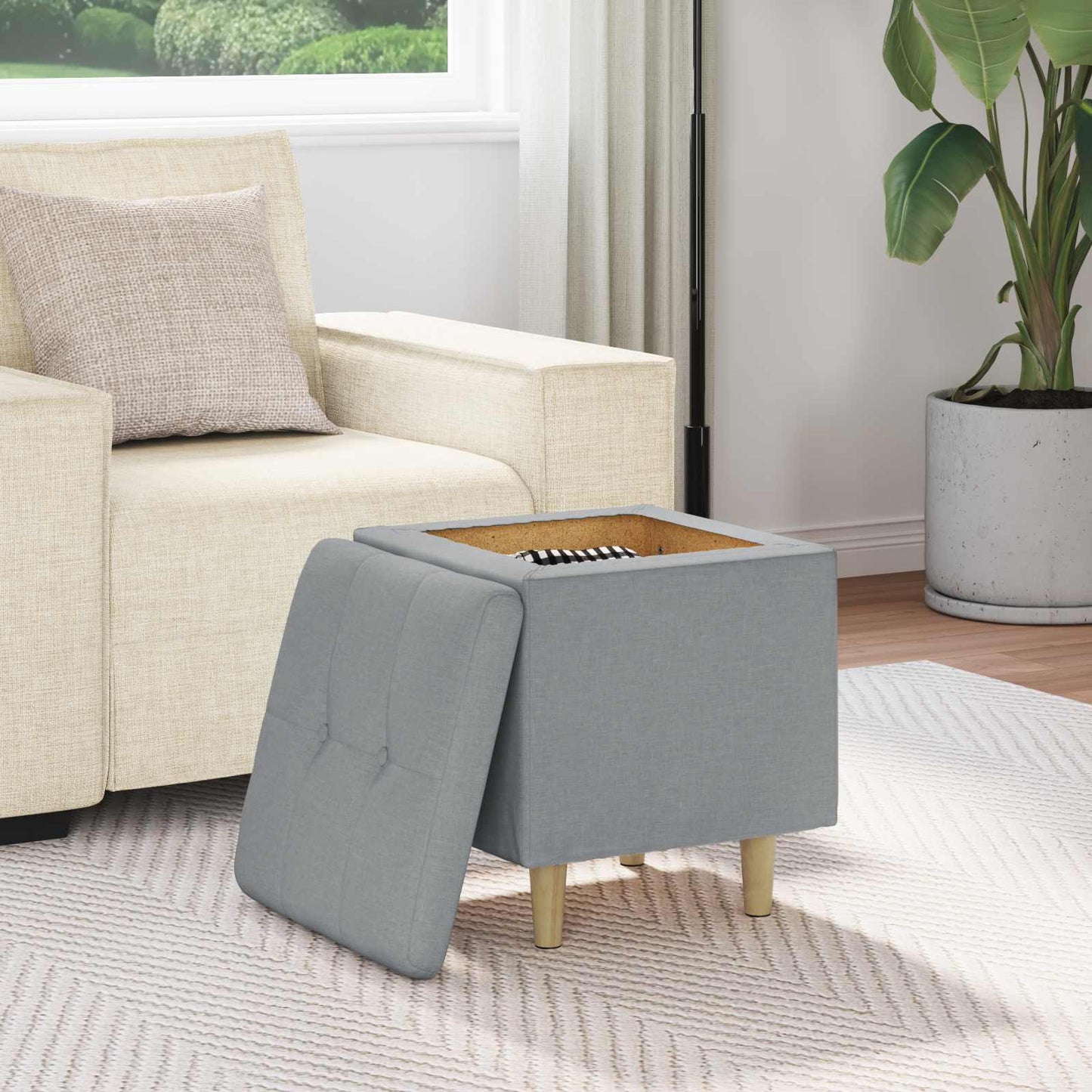 Ottoman mit Stauraum Hellgrau 40 x 40 x 45 cm Stoff