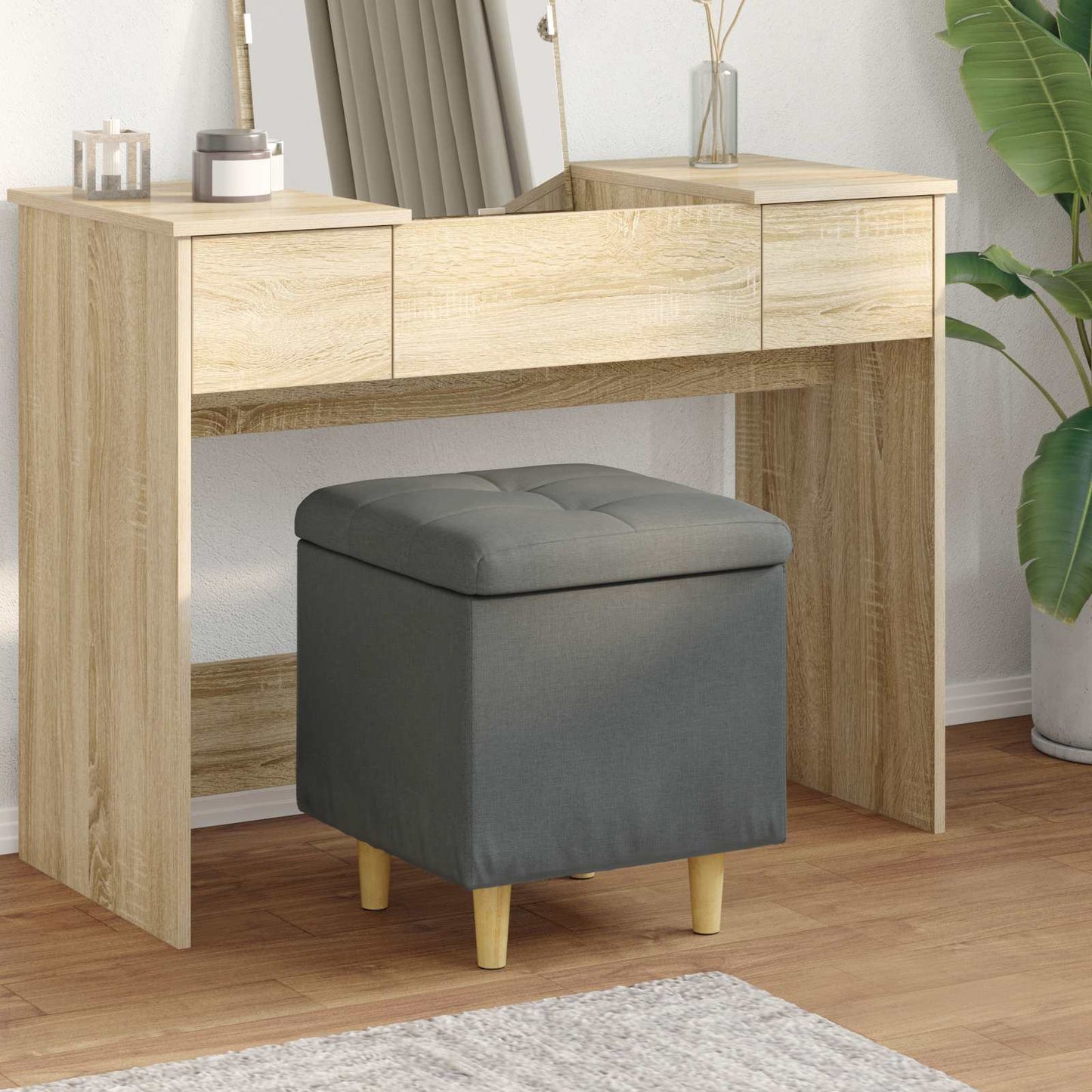 Ottoman mit Stauraum Dunkelgrau 40 x 40 x 45 cm Stoff