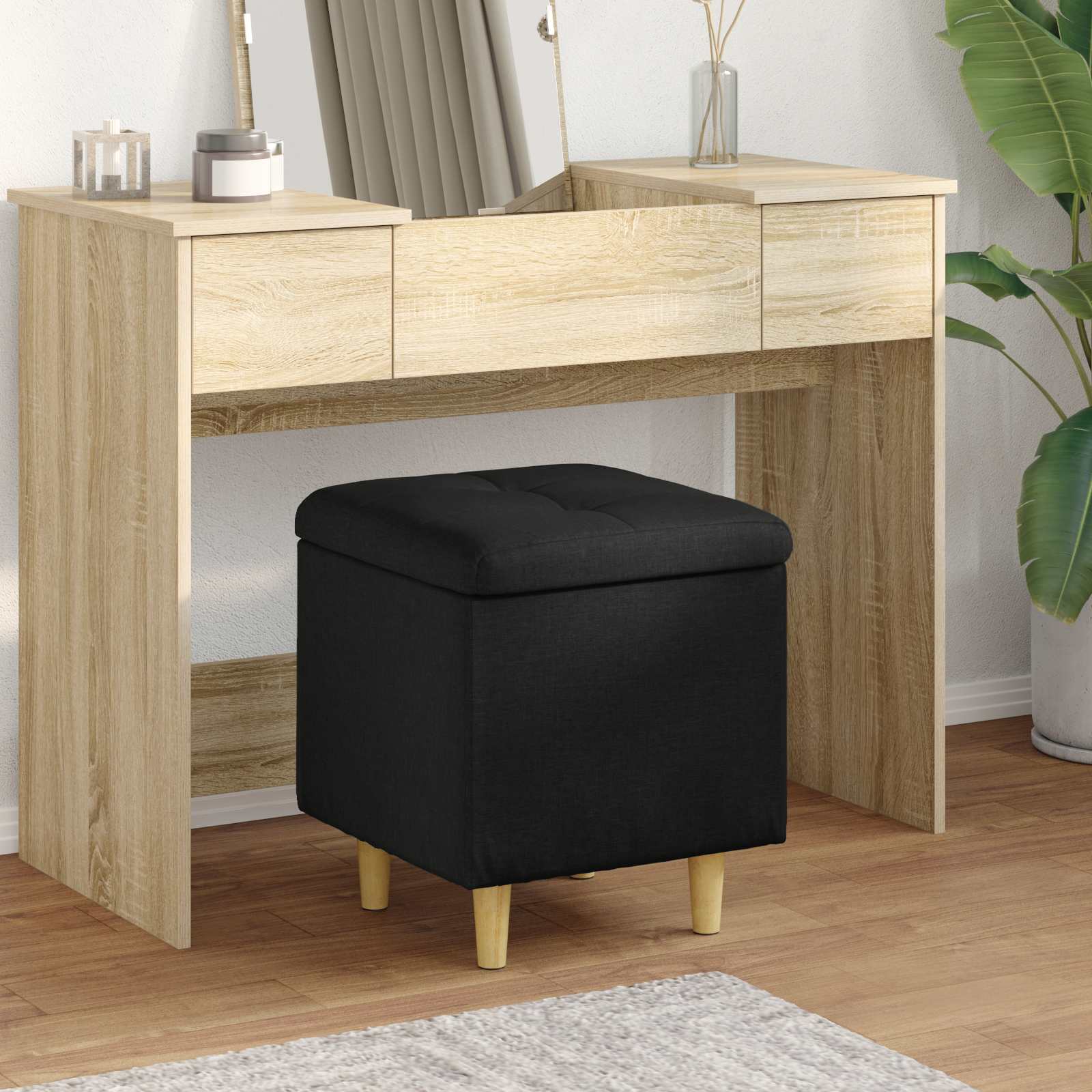 Ottoman mit Stauraum Schwarz 40 x 40 x 45 cm Stoff