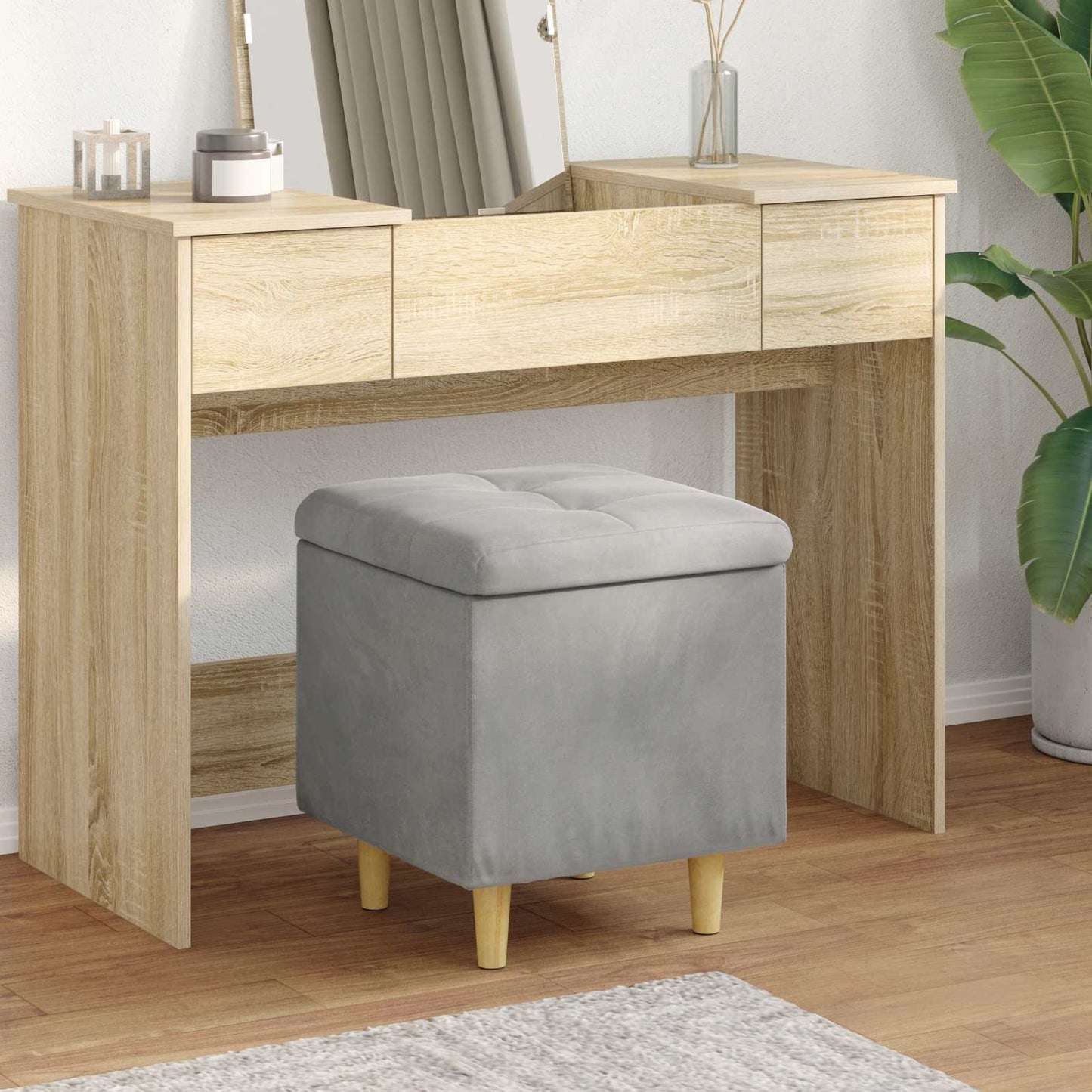 Ottoman mit Stauraum Hellgrau 40 x 40 x 45 cm Samt