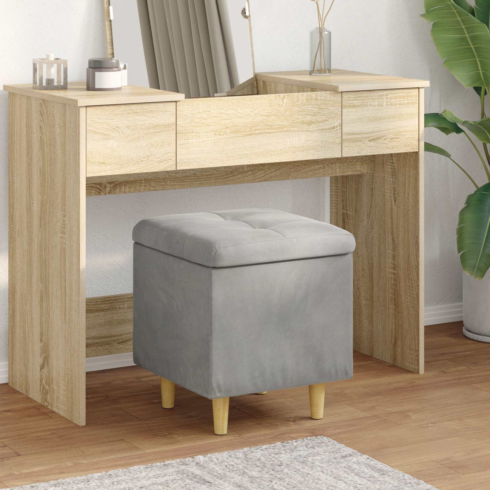 Ottoman mit Stauraum Hellgrau 40 x 40 x 45 cm Samt