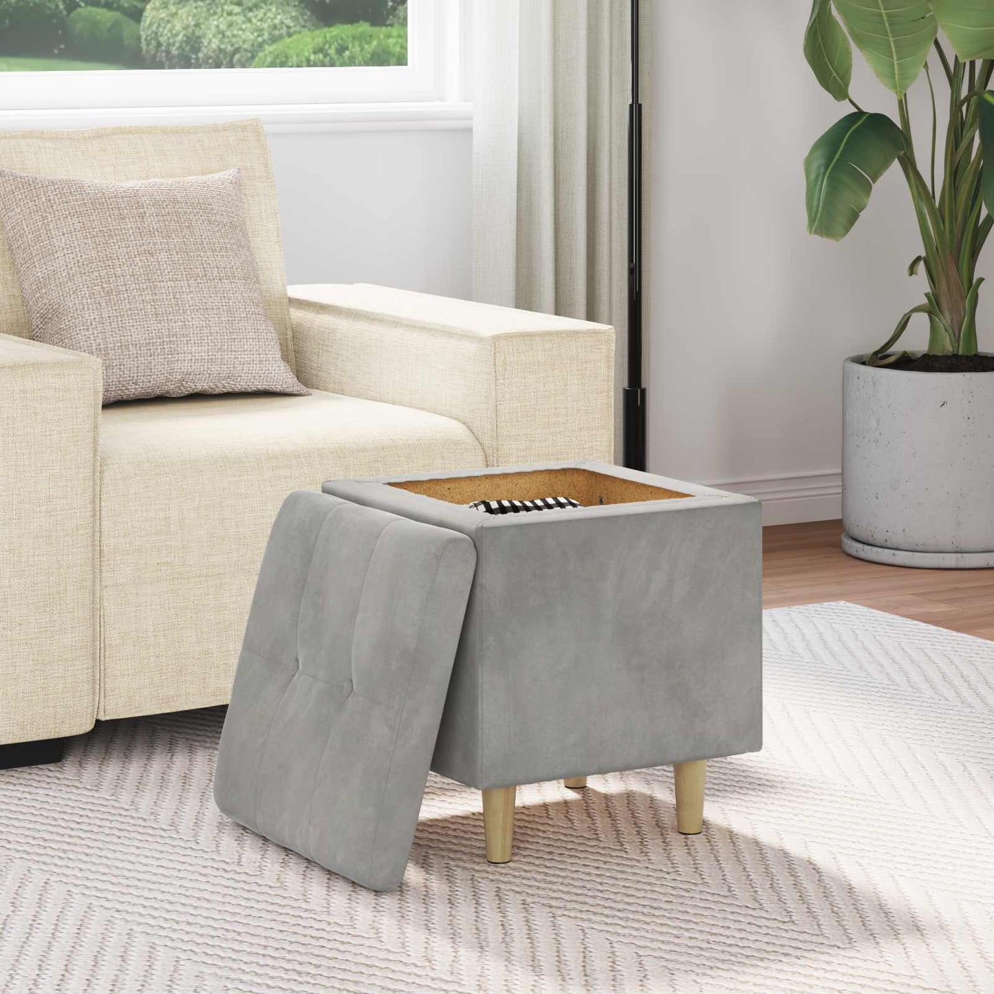 Ottoman mit Stauraum Hellgrau 40 x 40 x 45 cm Samt