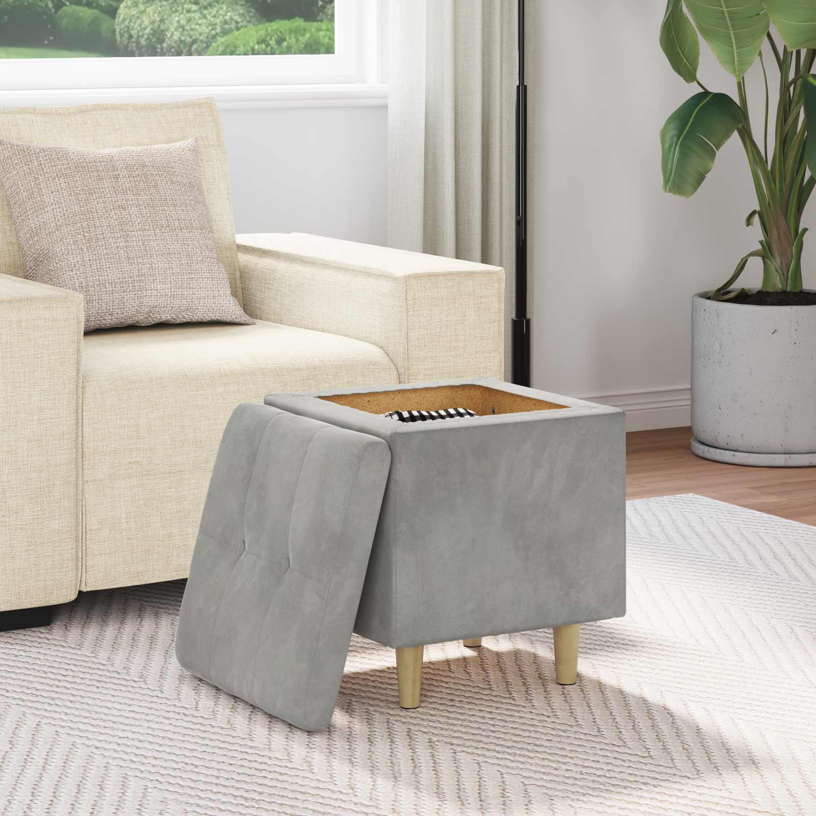 Ottoman mit Stauraum Hellgrau 40 x 40 x 45 cm Samt