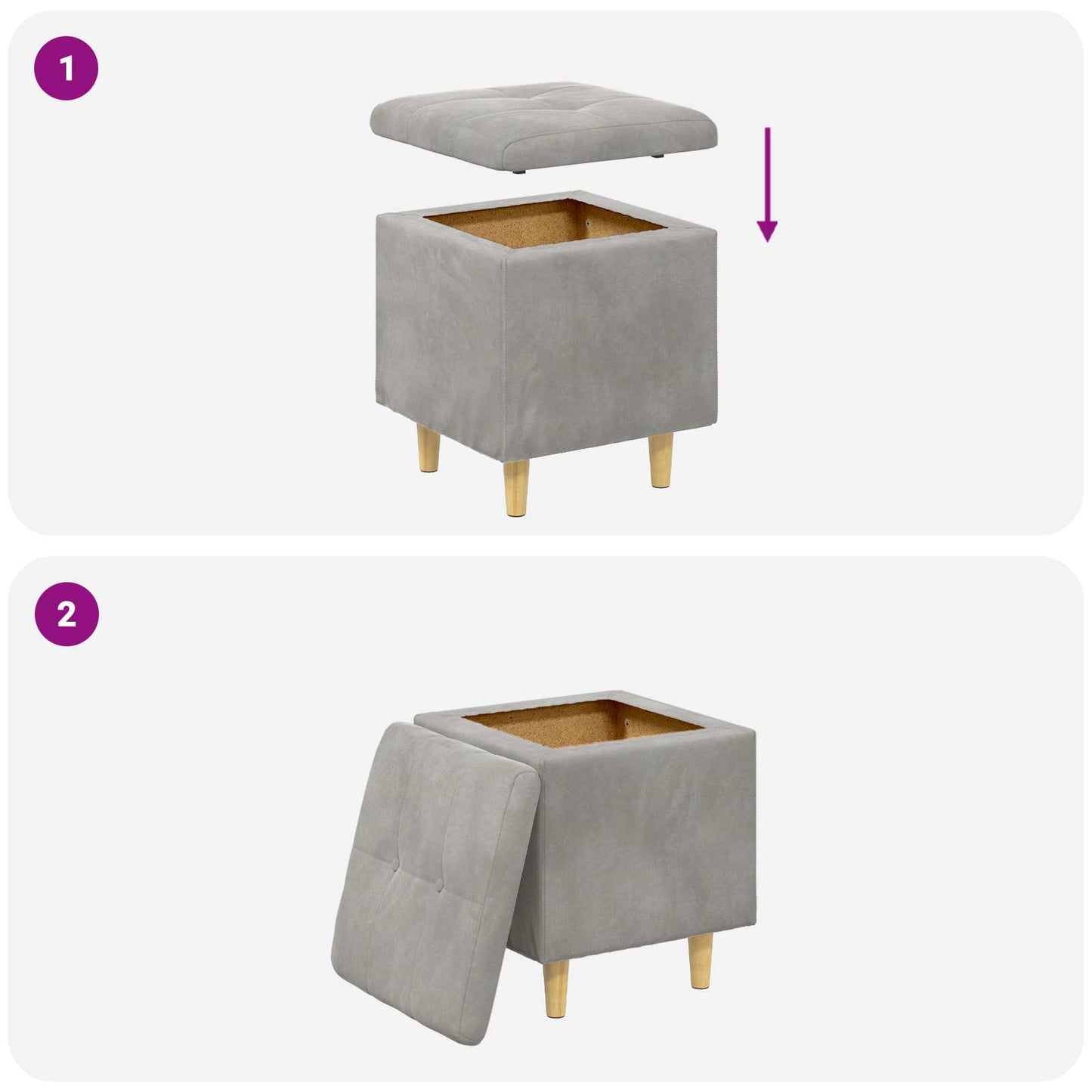 Ottoman mit Stauraum Hellgrau 40 x 40 x 45 cm Samt