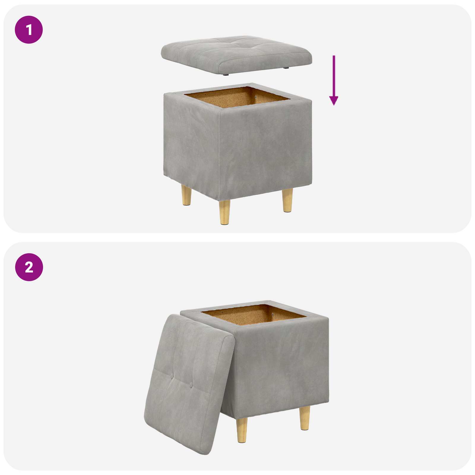 Ottoman mit Stauraum Hellgrau 40 x 40 x 45 cm Samt