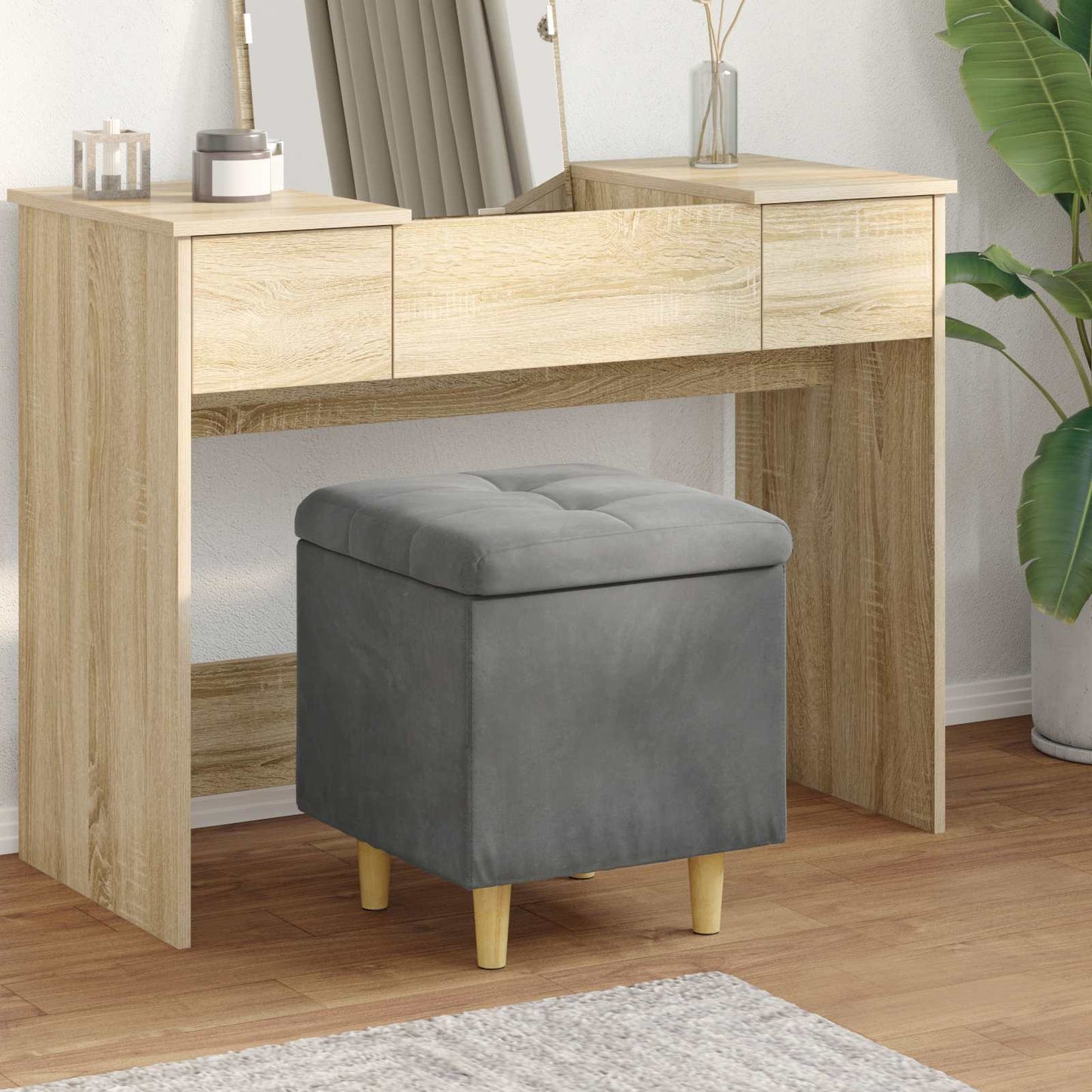 Ottoman mit Stauraum Dunkelgrau 40 x 40 x 45 cm Samt
