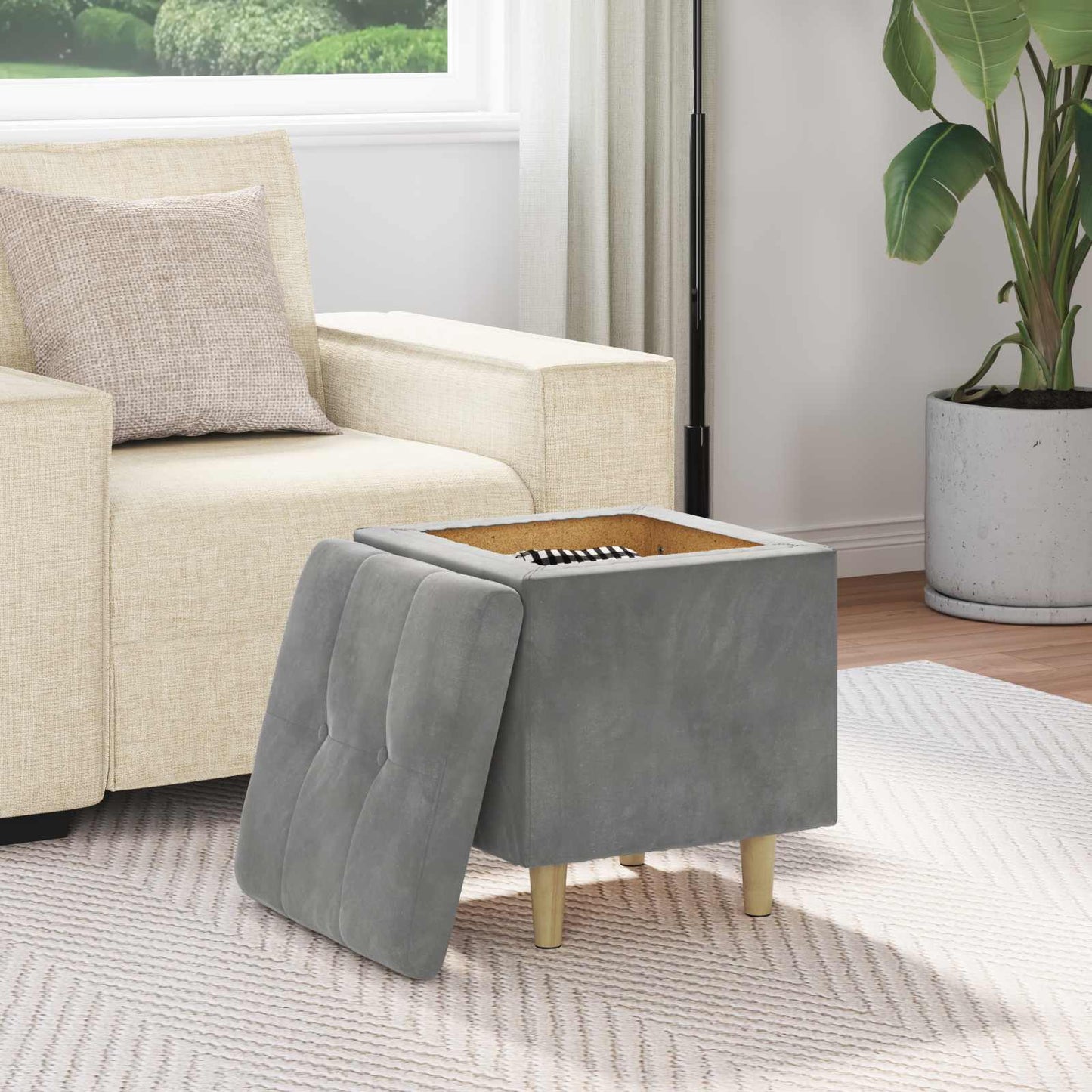 Ottoman mit Stauraum Dunkelgrau 40 x 40 x 45 cm Samt