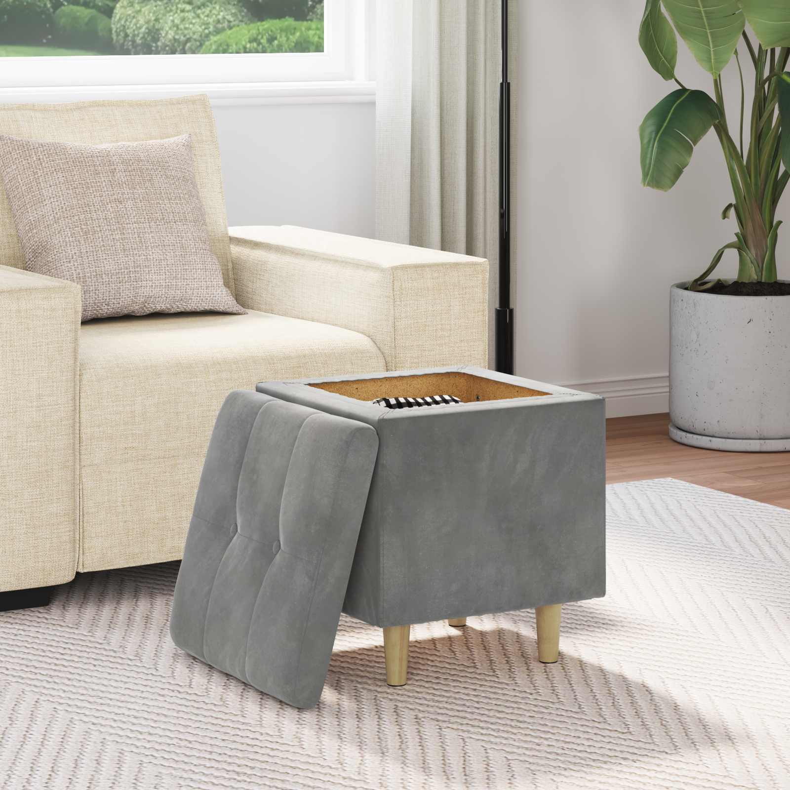 Ottoman mit Stauraum Dunkelgrau 40 x 40 x 45 cm Samt