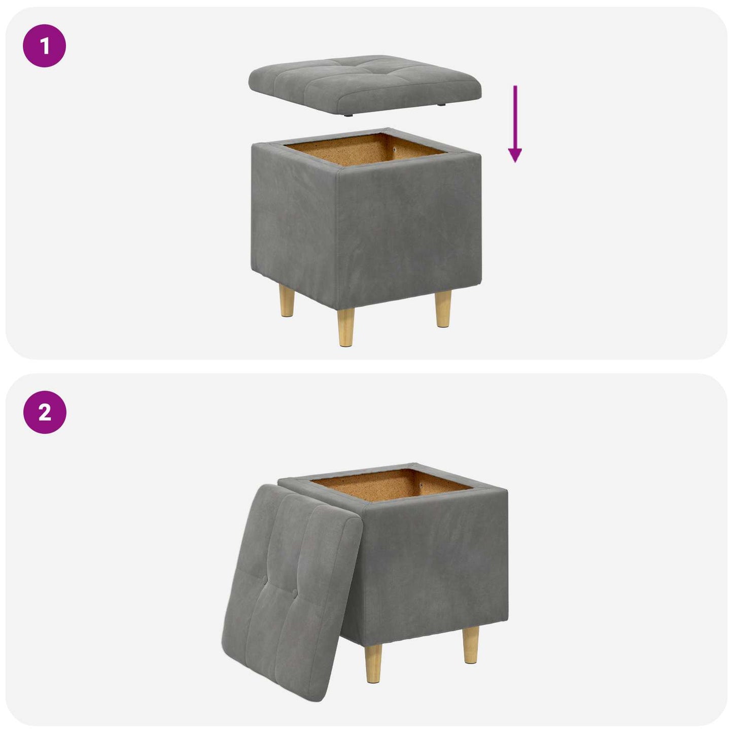 Ottoman mit Stauraum Dunkelgrau 40 x 40 x 45 cm Samt