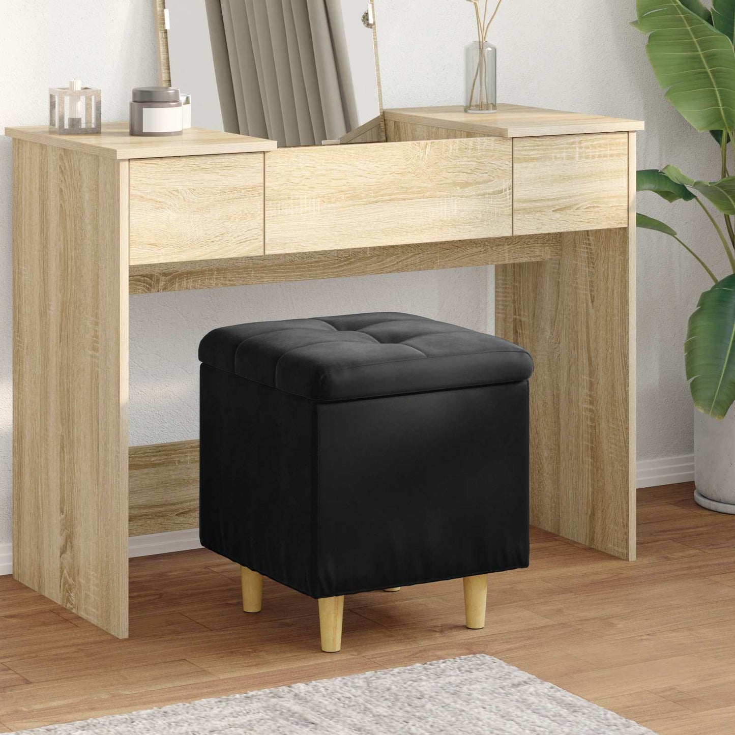 Ottoman mit Stauraum Schwarz 40 x 40 x 45 cm Samt
