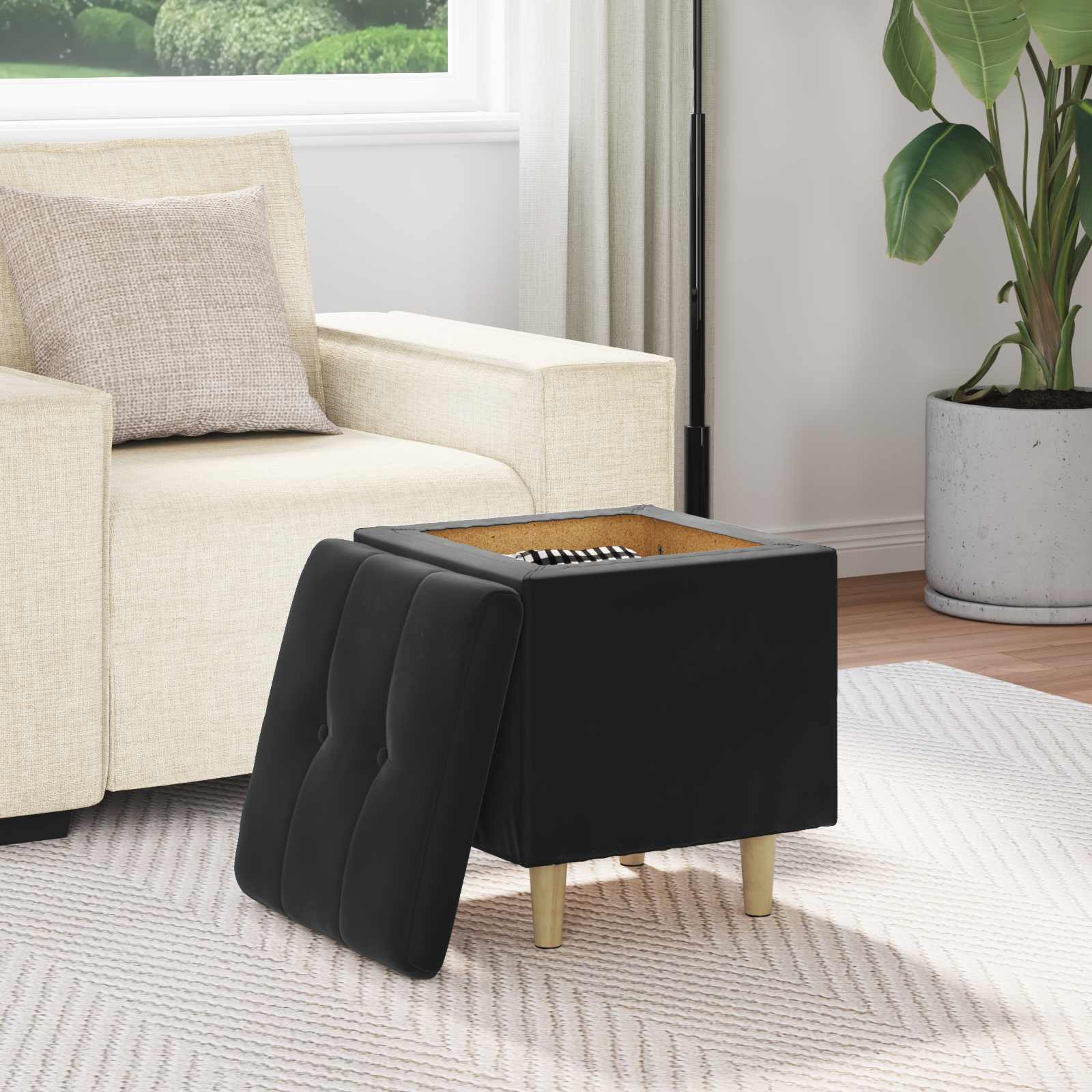 Ottoman mit Stauraum Schwarz 40 x 40 x 45 cm Samt