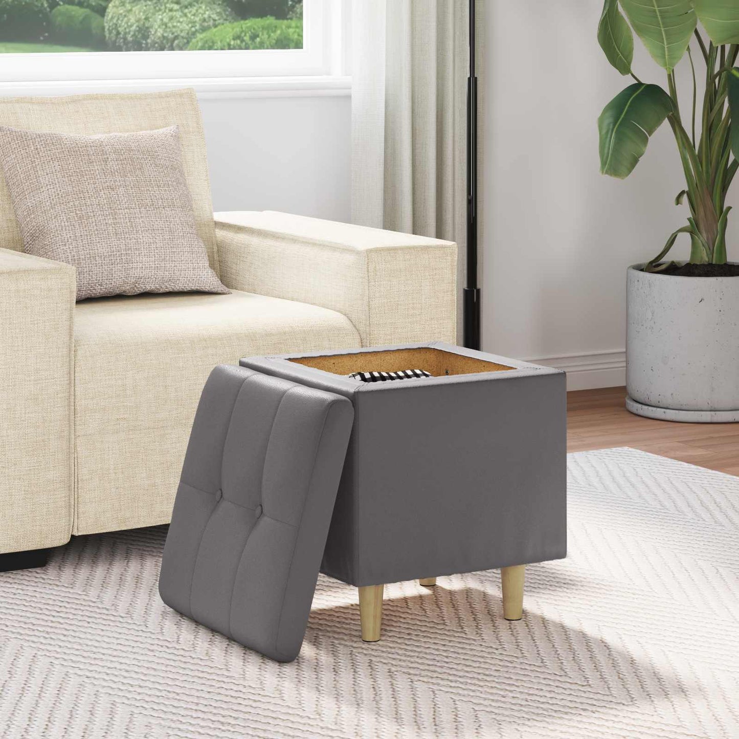 Ottoman mit Stauraum Grau 40 x 40 x 45 cm Kunstleder