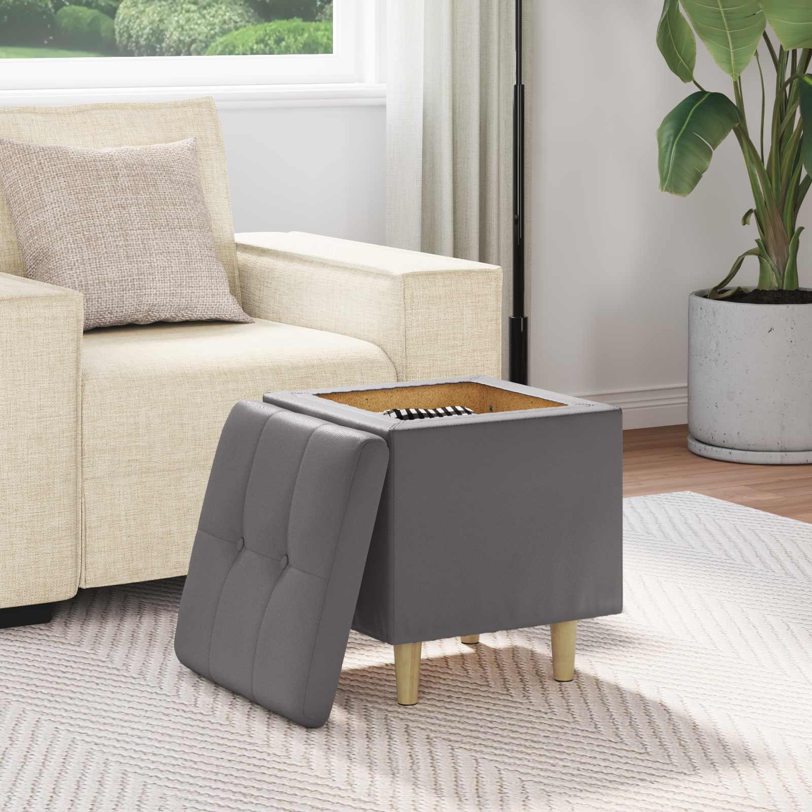 Ottoman mit Stauraum Grau 40 x 40 x 45 cm Kunstleder