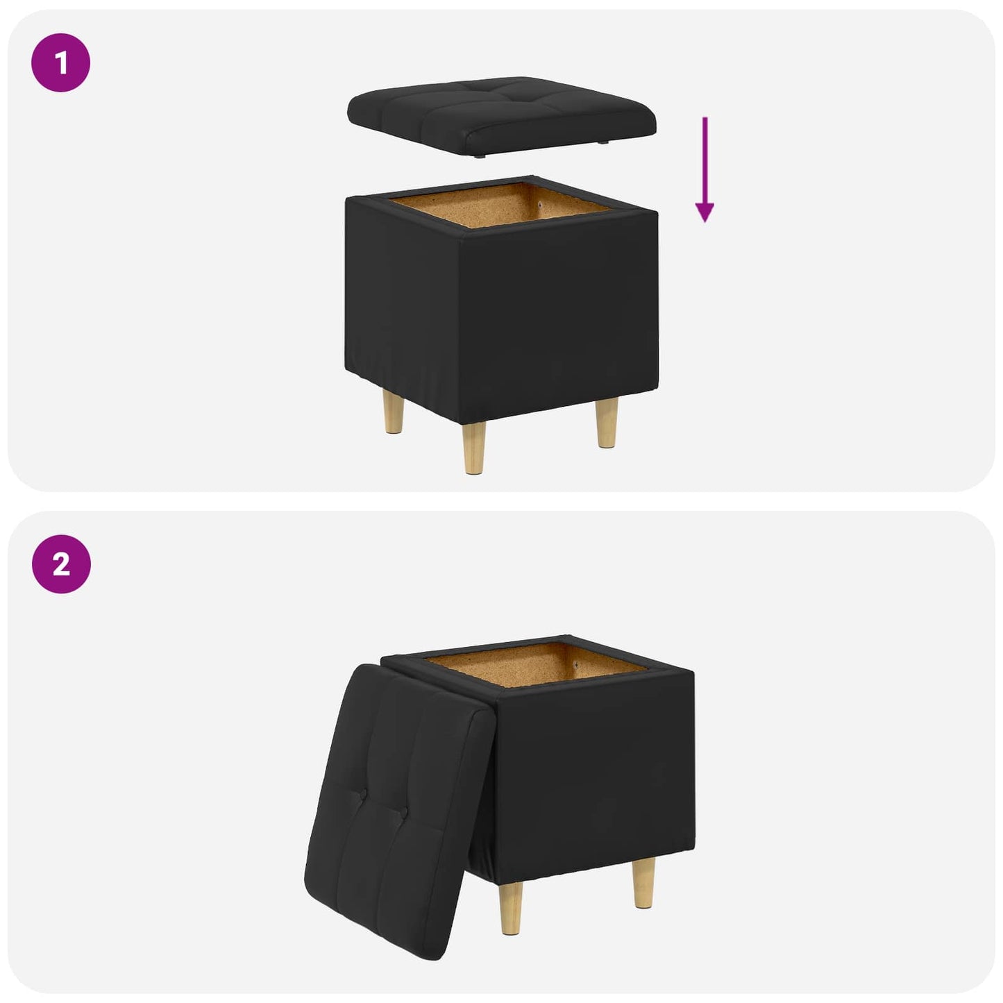 Ottoman mit Stauraum Schwarz 40 x 40 x 45 cm Kunstleder