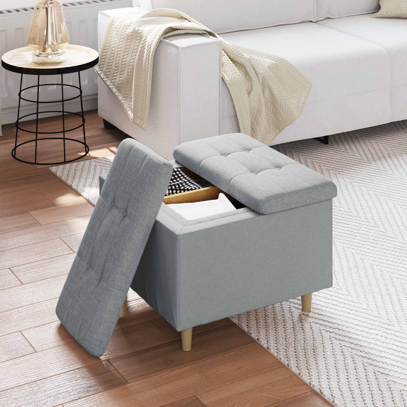 Ottoman mit Stauraum Hellgrau 60 x 60 x 45 cm Stoff