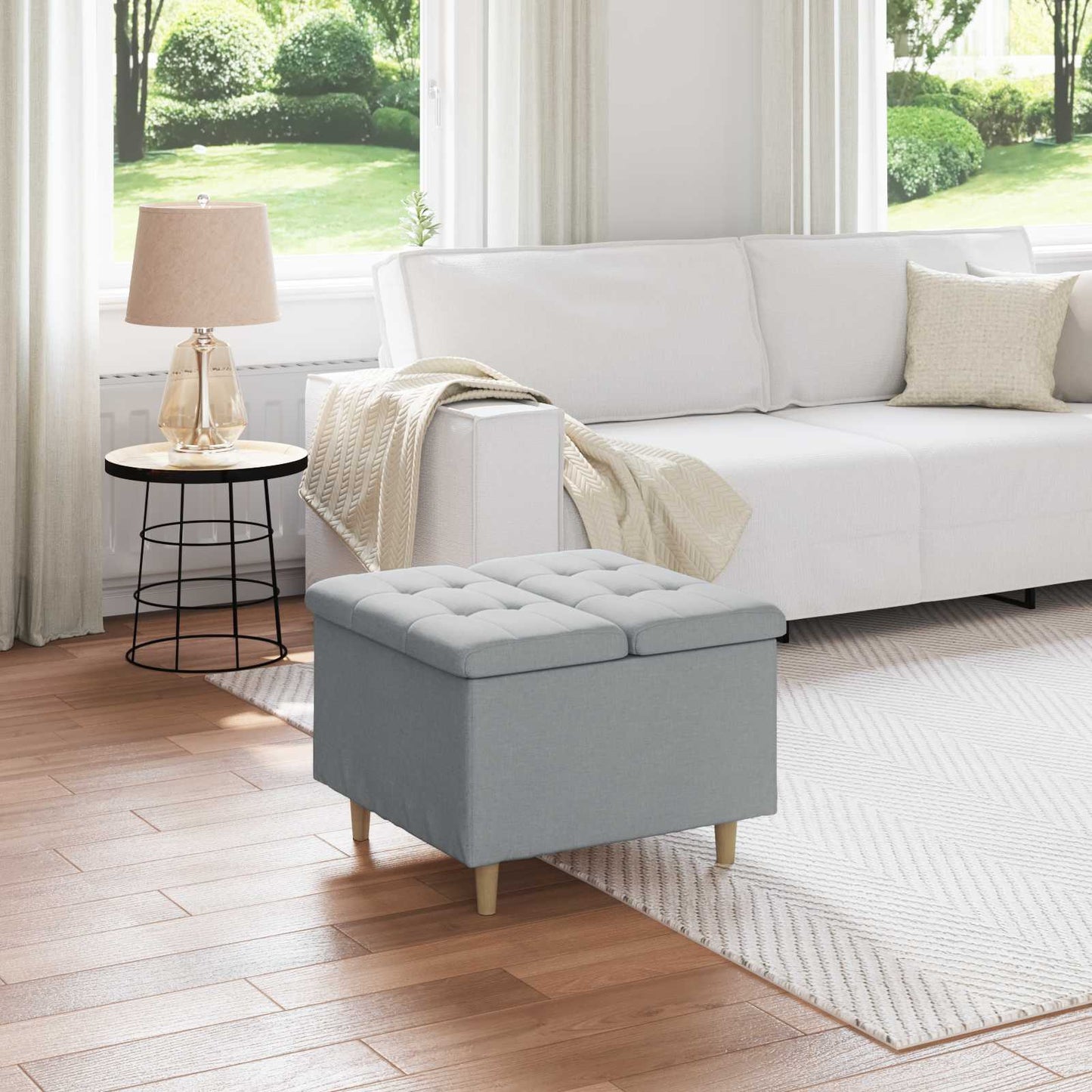Ottoman mit Stauraum Hellgrau 60 x 60 x 45 cm Stoff