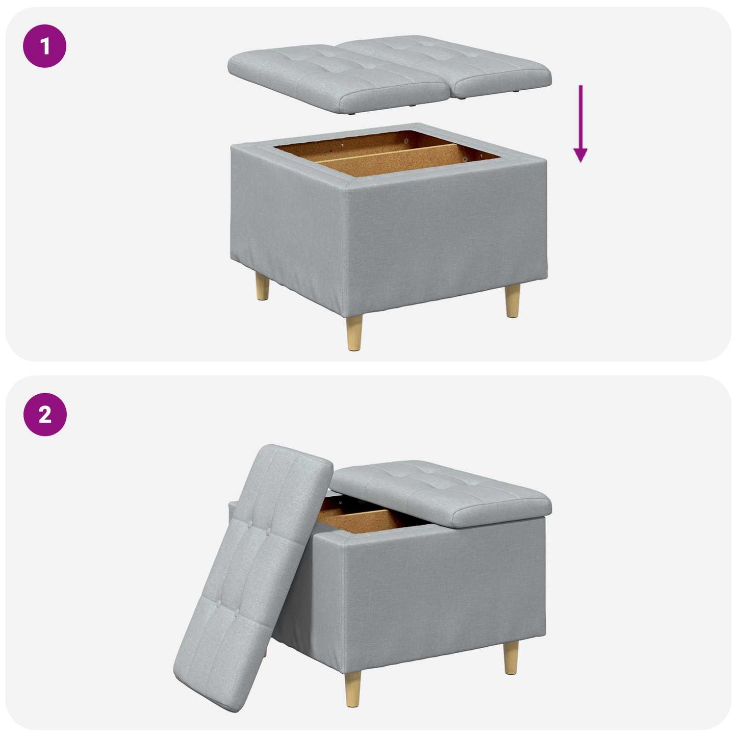 Ottoman mit Stauraum Hellgrau 60 x 60 x 45 cm Stoff