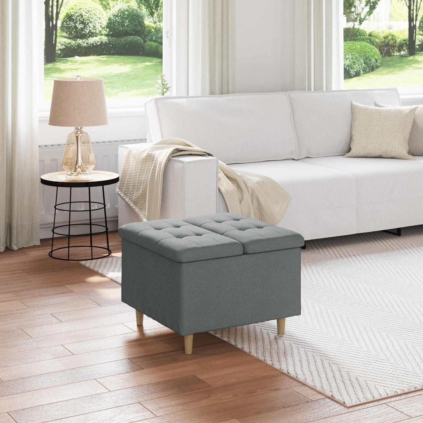 Ottoman mit Stauraum Dunkelgrau 60 x 60 x 45 cm Stoff