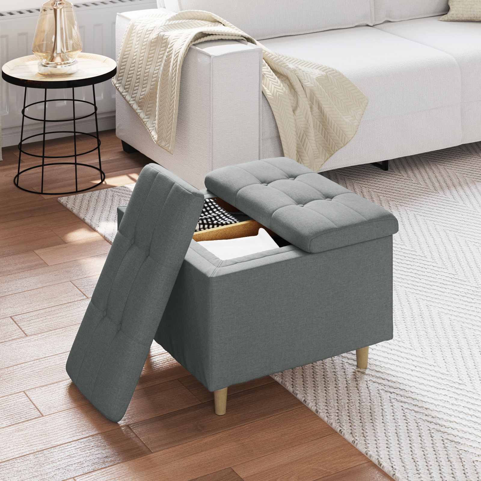 Ottoman mit Stauraum Dunkelgrau 60 x 60 x 45 cm Stoff