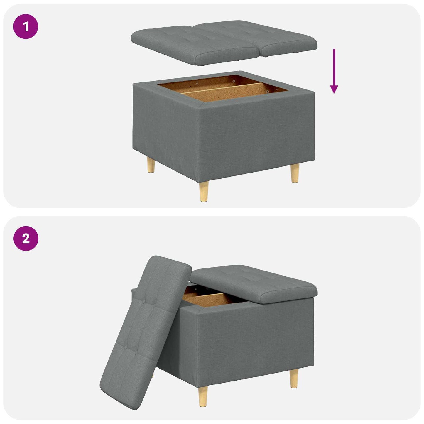 Ottoman mit Stauraum Dunkelgrau 60 x 60 x 45 cm Stoff