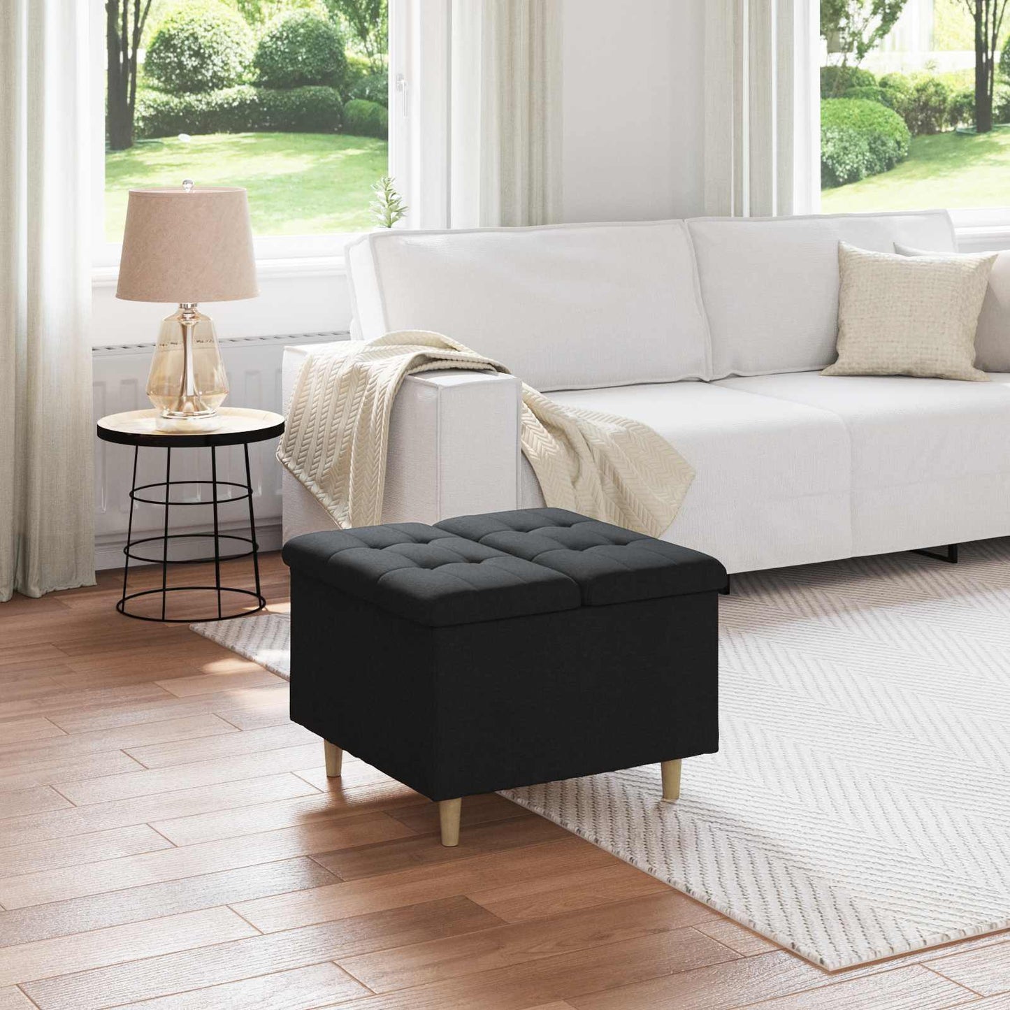 Ottoman mit Stauraum Schwarz 60 x 60 x 45 cm Stoff