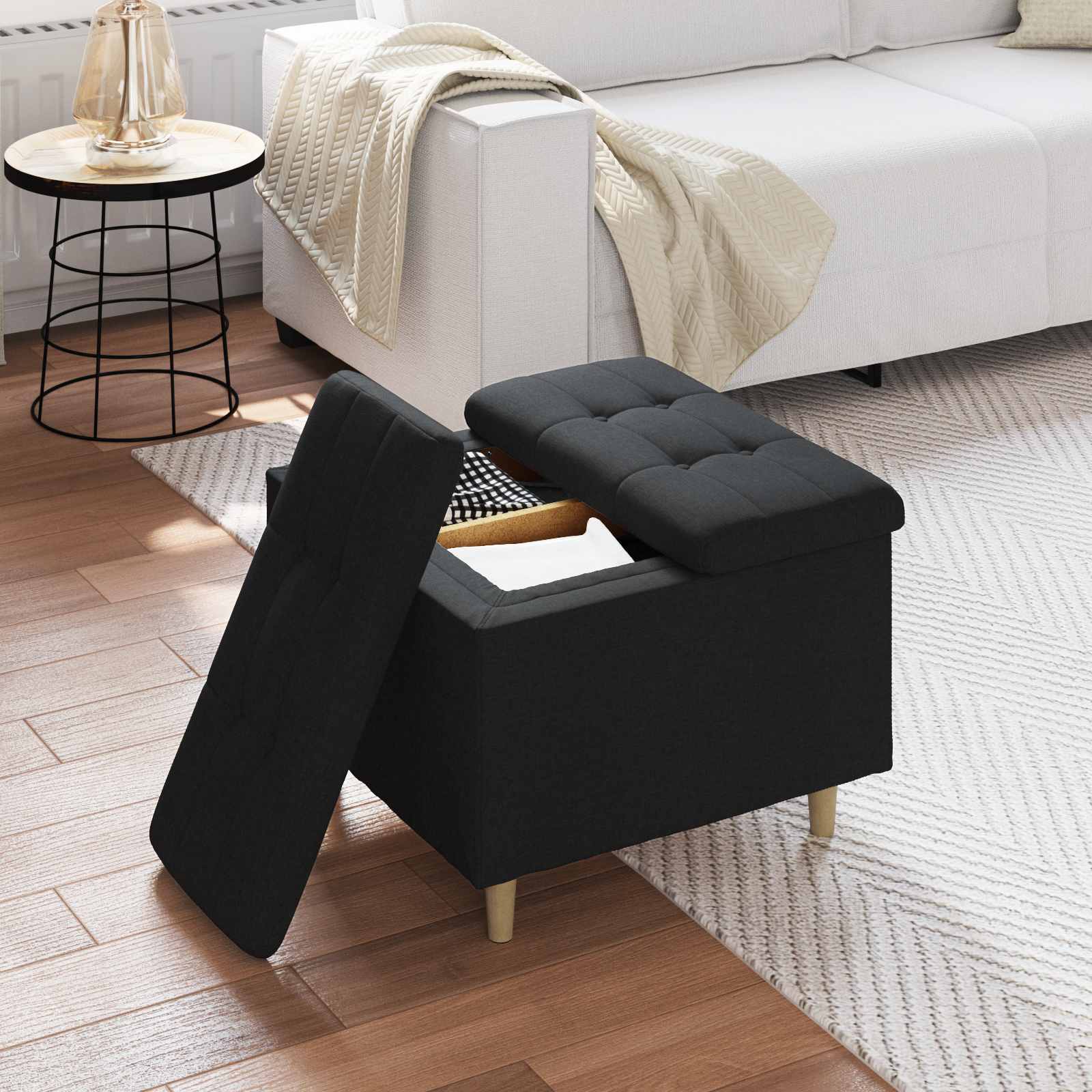 Ottoman mit Stauraum Schwarz 60 x 60 x 45 cm Stoff