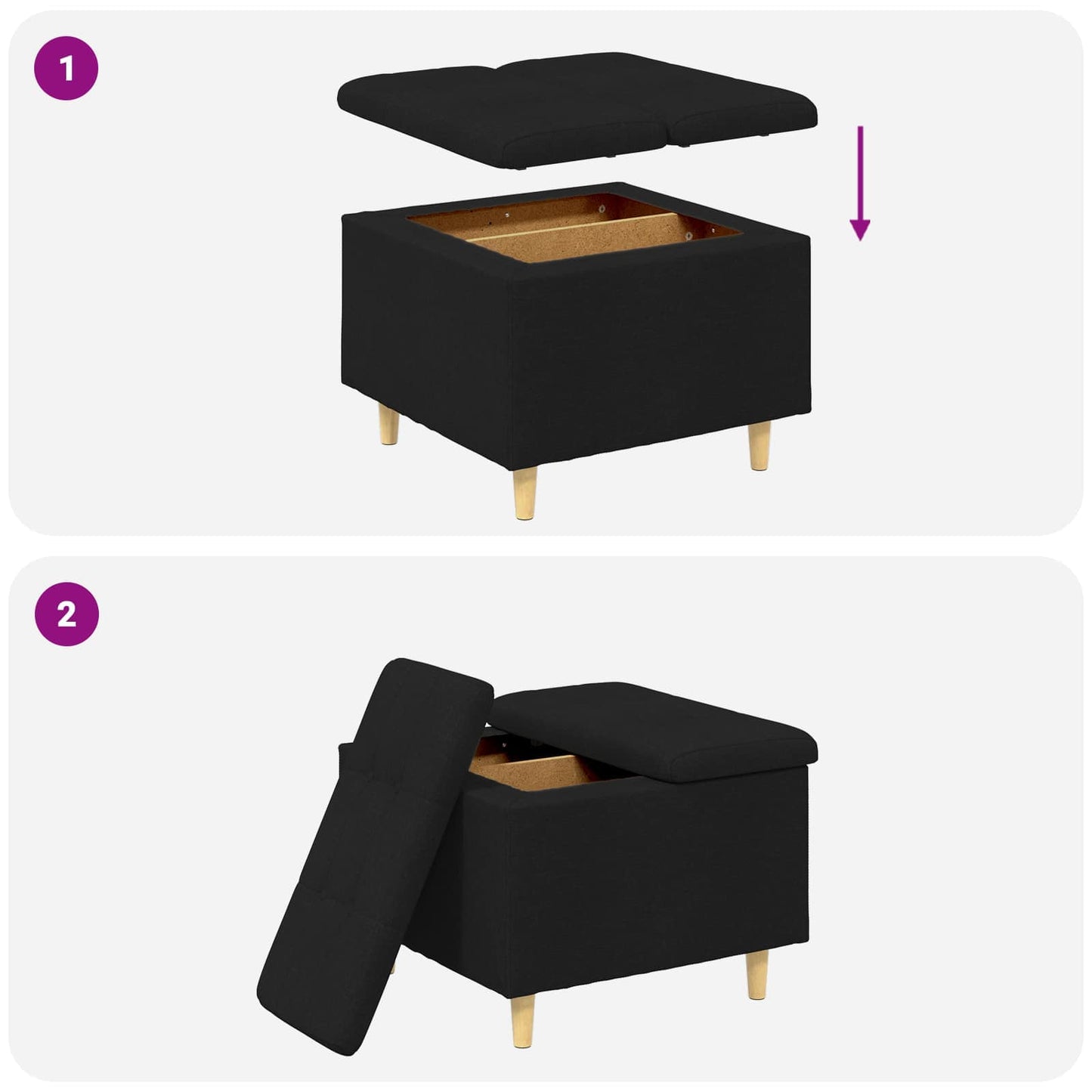 Ottoman mit Stauraum Schwarz 60 x 60 x 45 cm Stoff