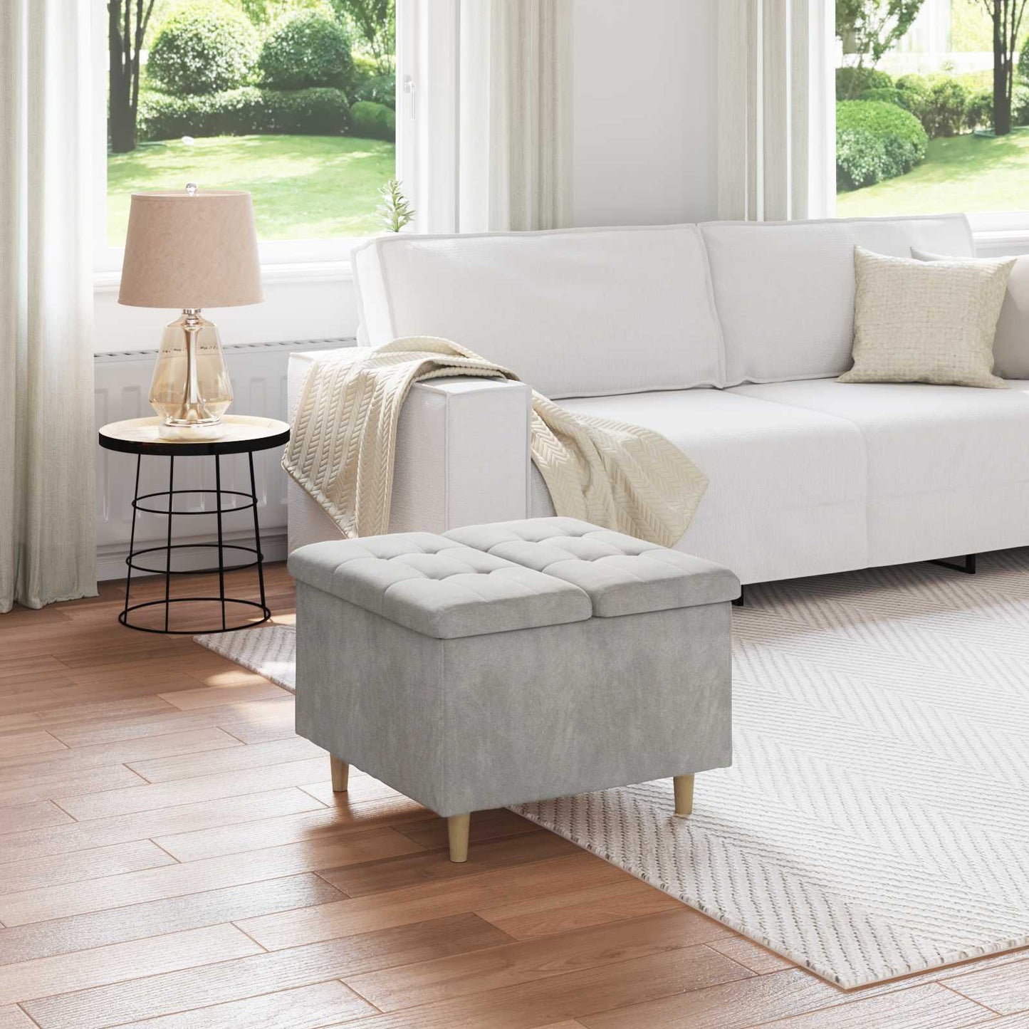 Ottoman mit Stauraum Hellgrau 60 x 60 x 45 cm Samt
