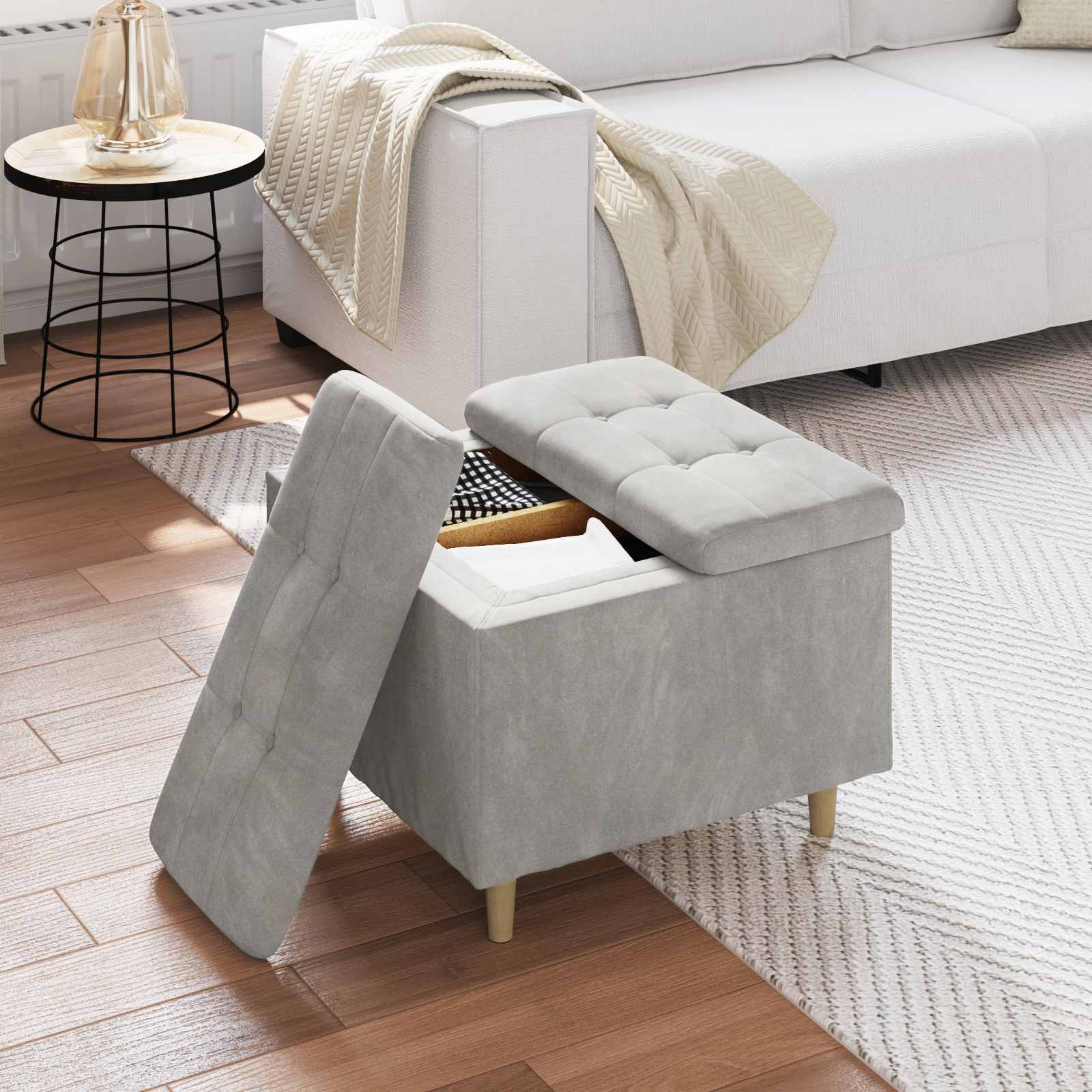 Ottoman mit Stauraum Hellgrau 60 x 60 x 45 cm Samt