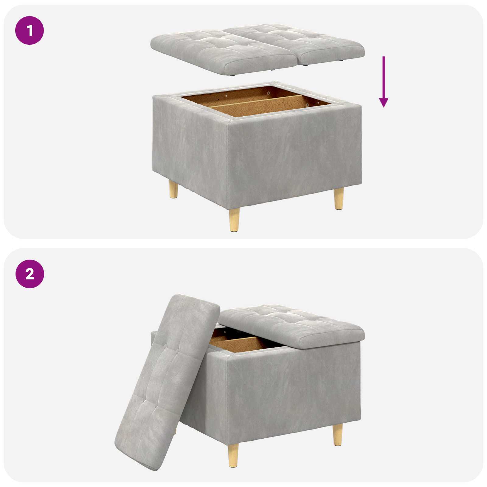 Ottoman mit Stauraum Hellgrau 60 x 60 x 45 cm Samt