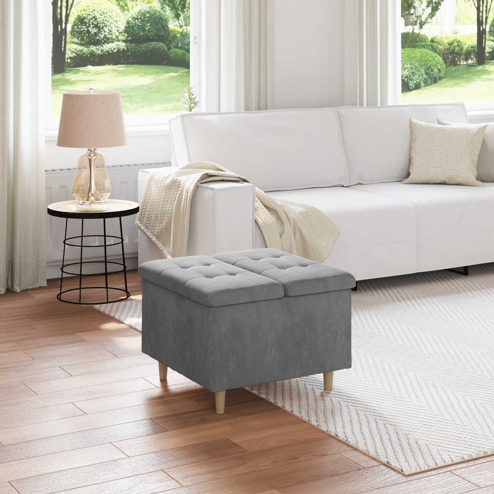 Ottoman mit Stauraum Dunkelgrau 60 x 60 x 45 cm Samt