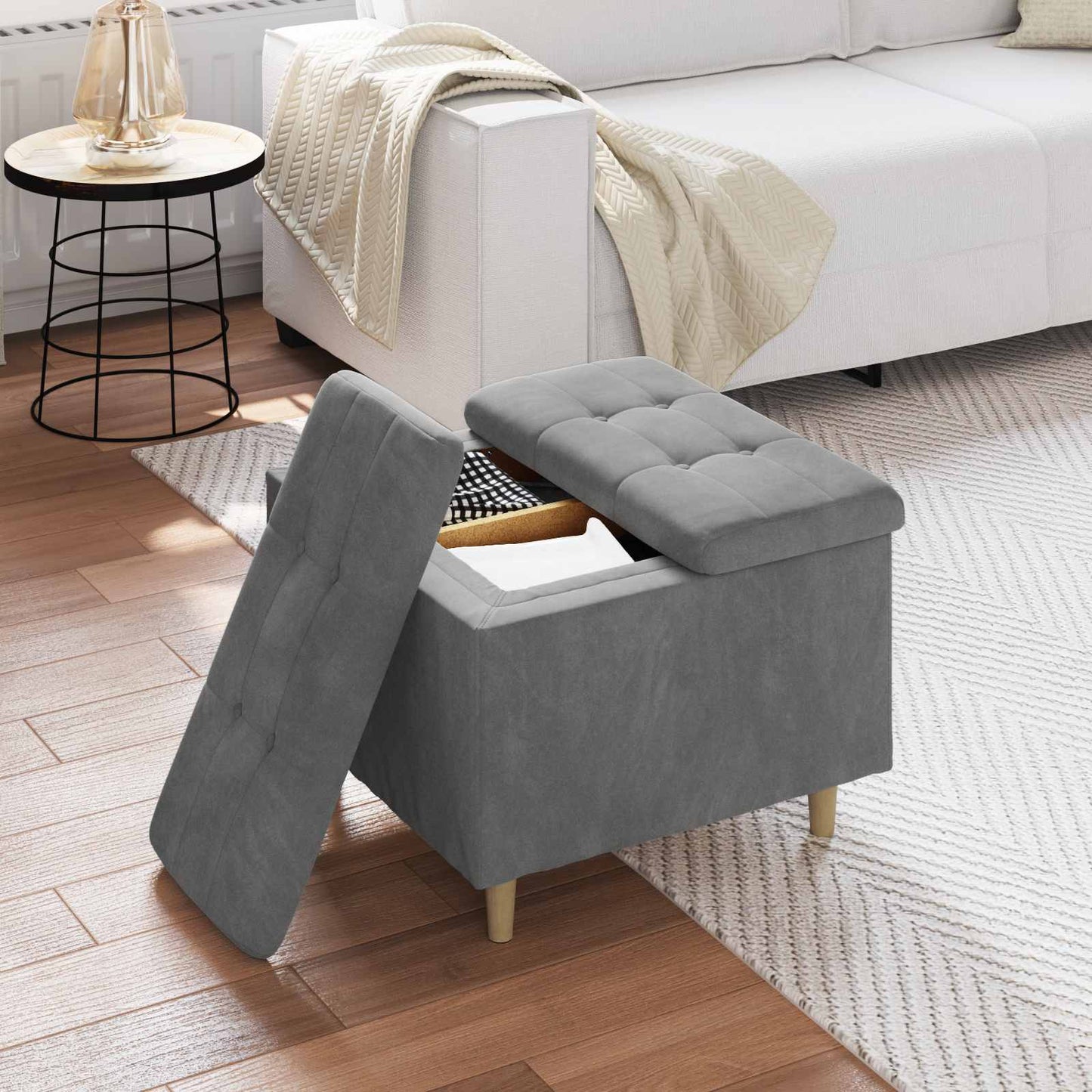 Ottoman mit Stauraum Dunkelgrau 60 x 60 x 45 cm Samt