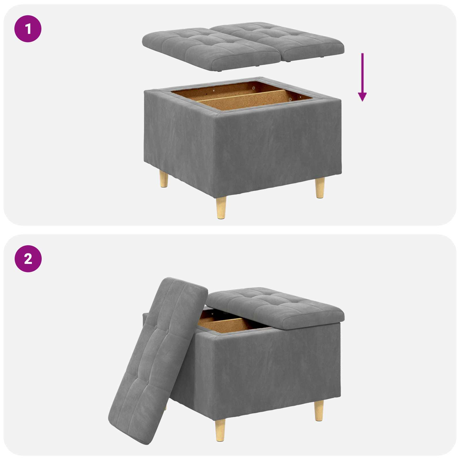 Ottoman mit Stauraum Dunkelgrau 60 x 60 x 45 cm Samt