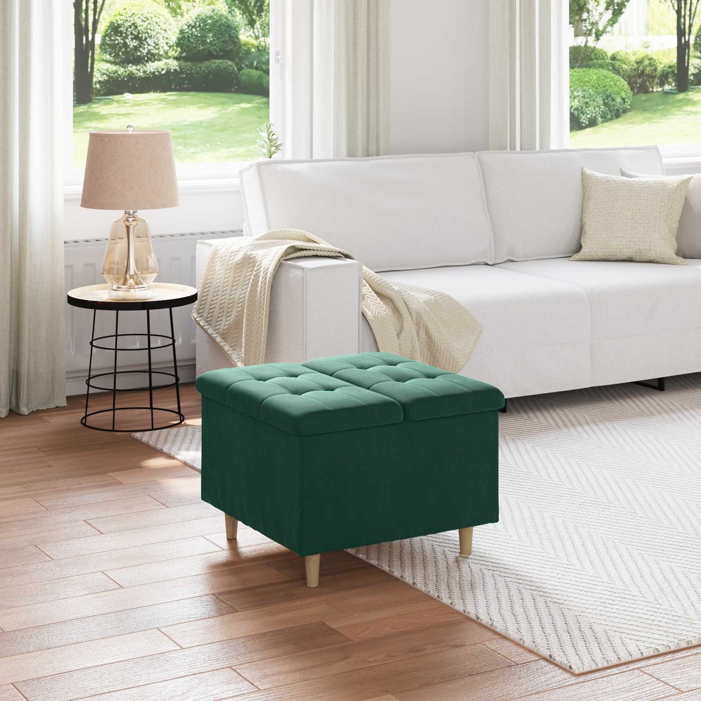 Ottoman mit Stauraum Dunkelgrün 60 x 60 x 45 cm Samt