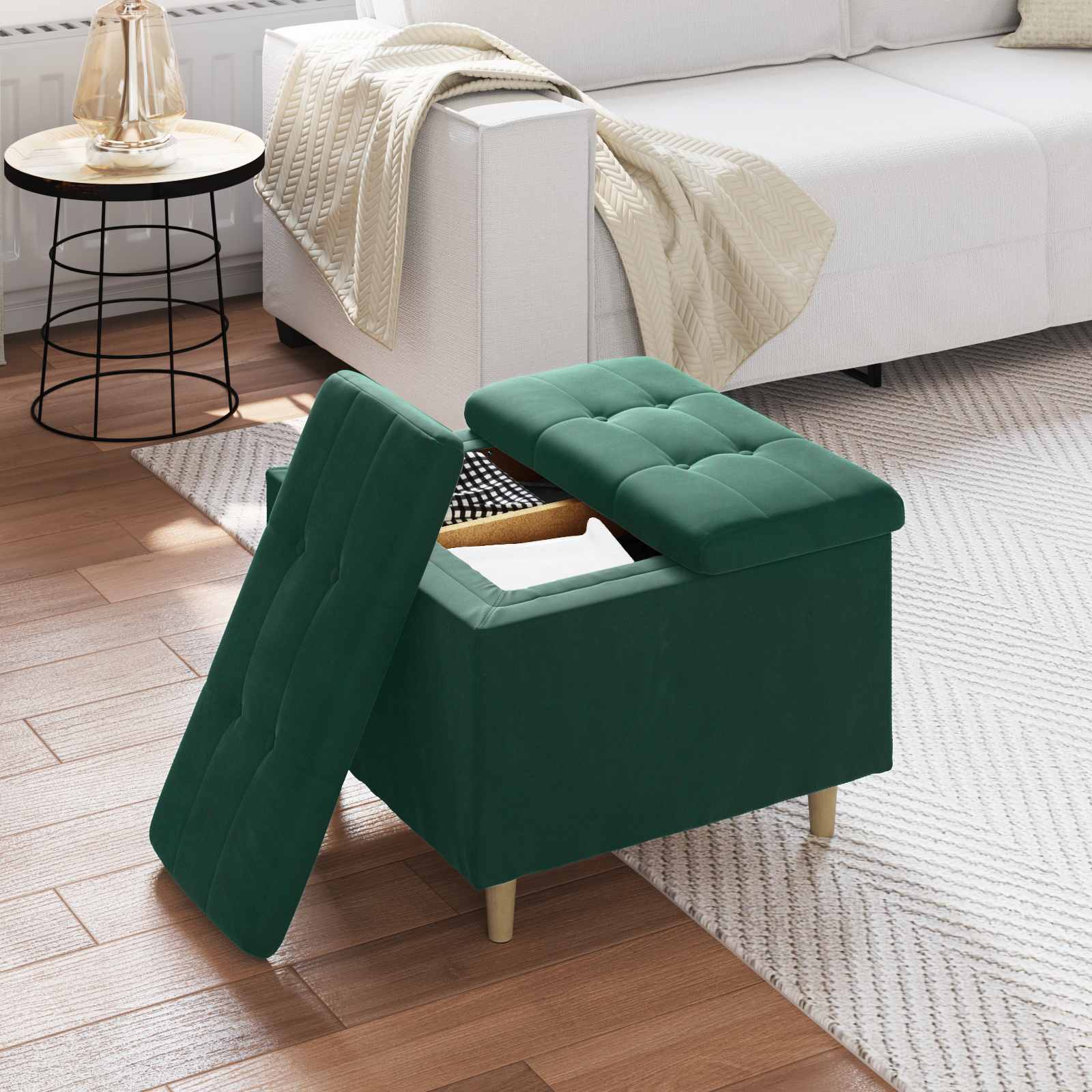 Ottoman mit Stauraum Dunkelgrün 60 x 60 x 45 cm Samt